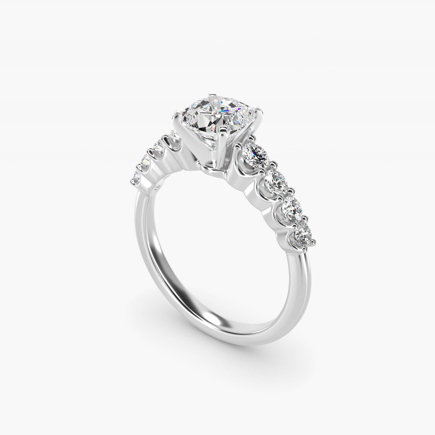 Graduated Side Stone Diamond Engagement Ring in Platinum (3/8 ct. tw.) - Cushion Center
