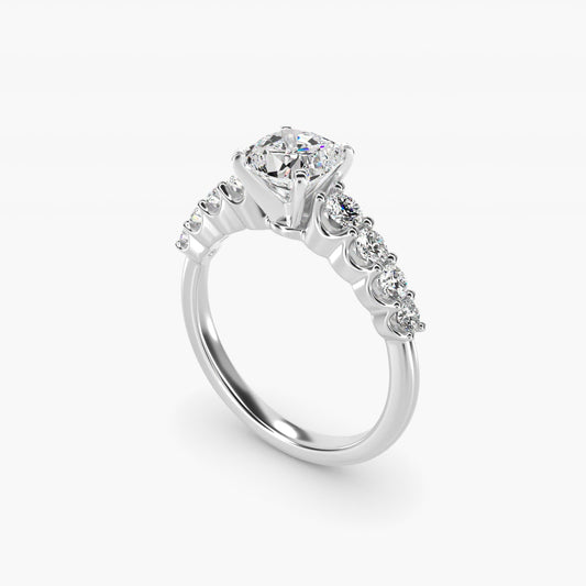 Graduated Side Stone Diamond Engagement Ring in Platinum (3/8 ct. tw.) - Cushion Center