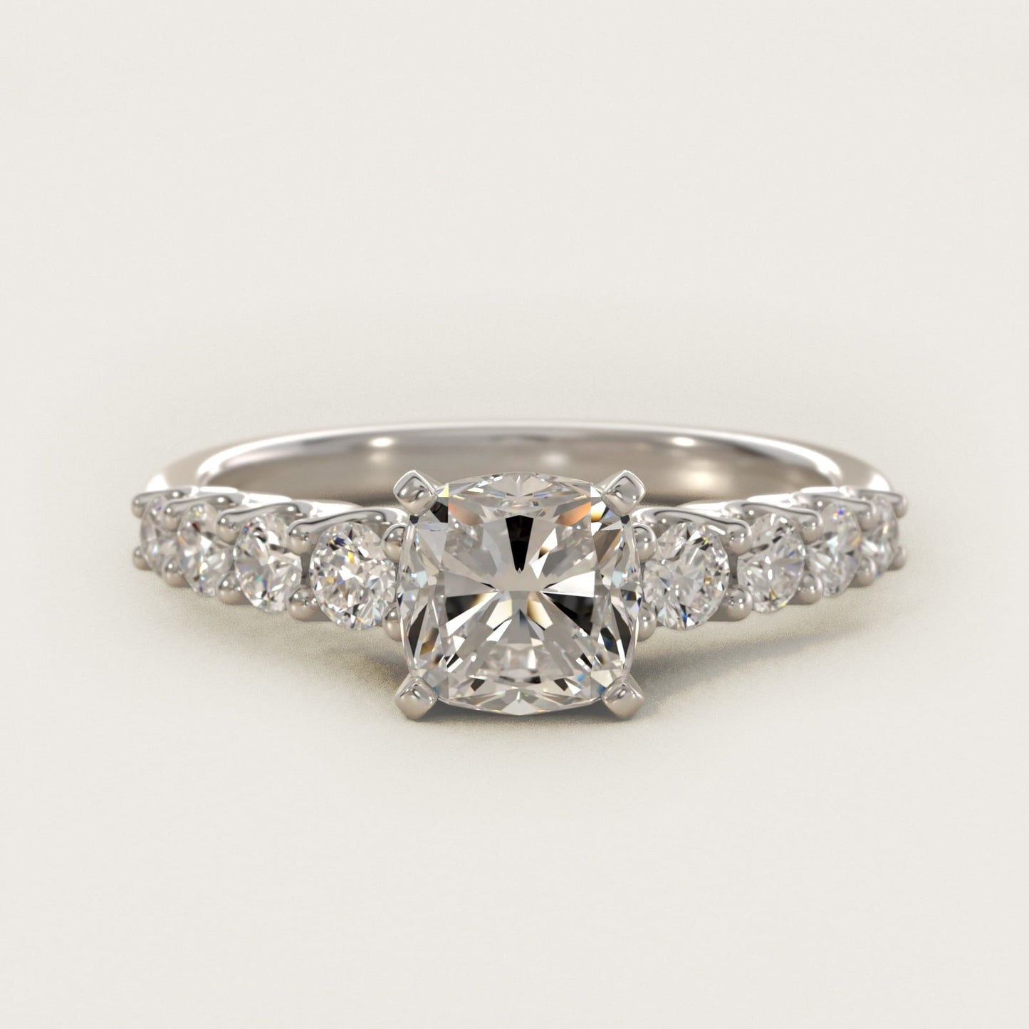 Graduated Side Stone Diamond Engagement Ring in Platinum (3/8 ct. tw.) - Cushion Center