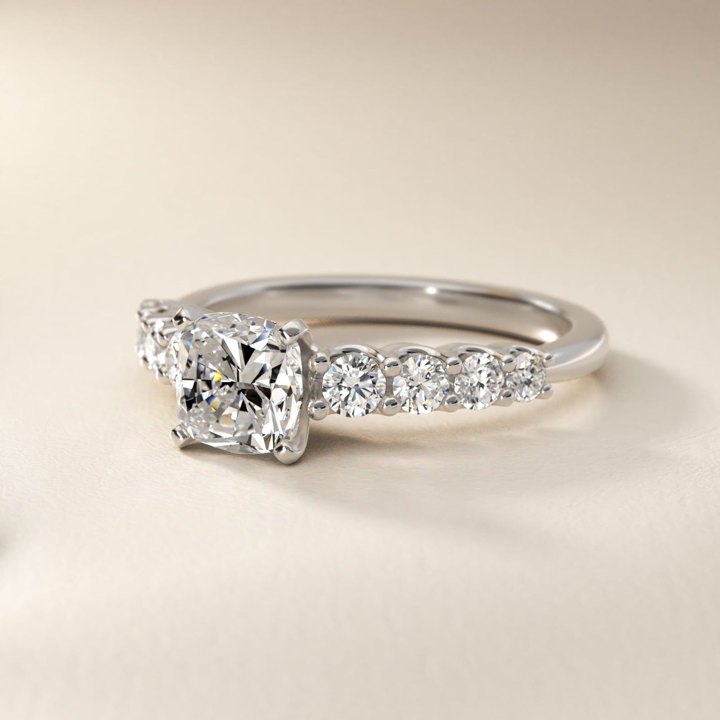 Graduated Side Stone Diamond Engagement Ring in Platinum (3/8 ct. tw.) - Cushion Center