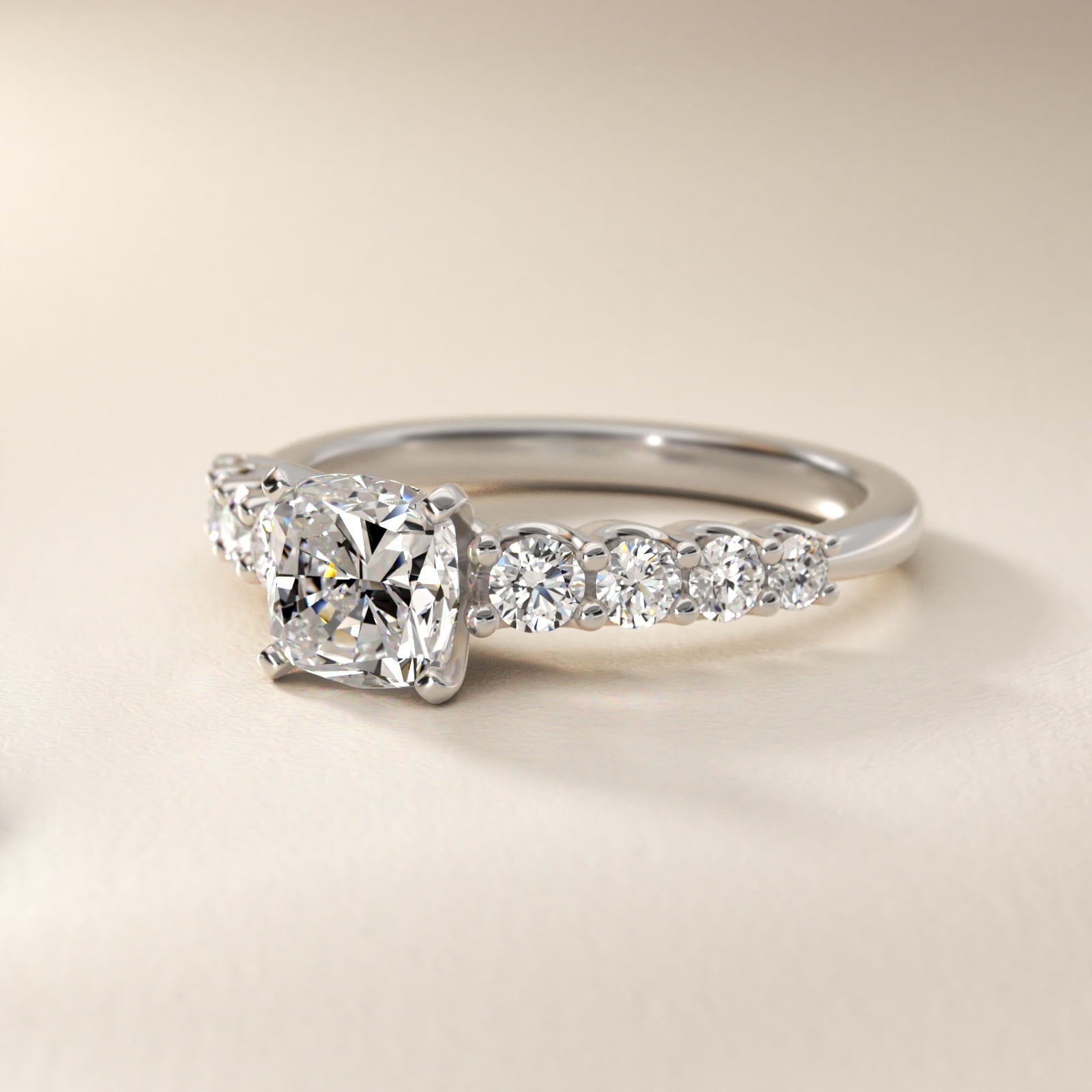 Graduated Side Stone Diamond Engagement Ring in Platinum (3/8 ct. tw.) - Cushion Center
