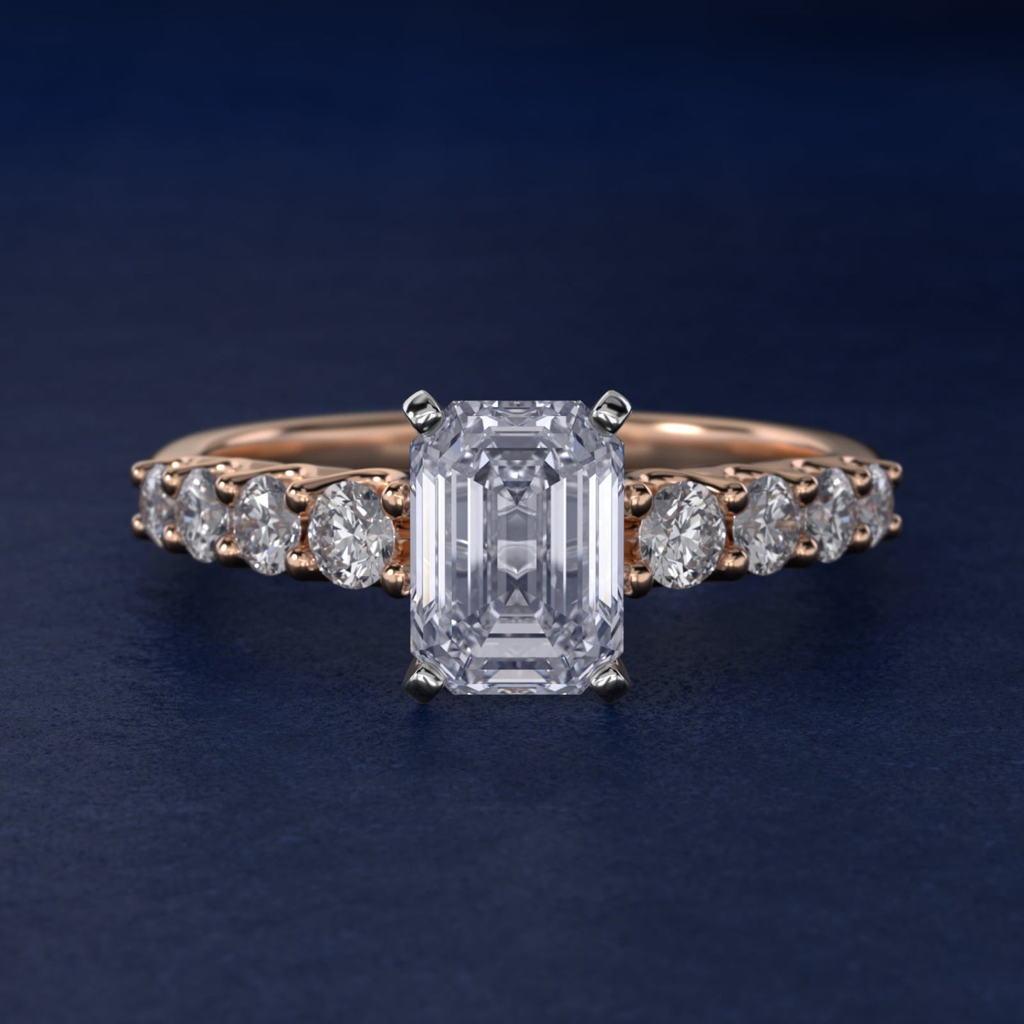 Graduated Side Stone Diamond Engagement Ring in 14k Rose Gold (3/8 ct. tw.) - Emerald Center