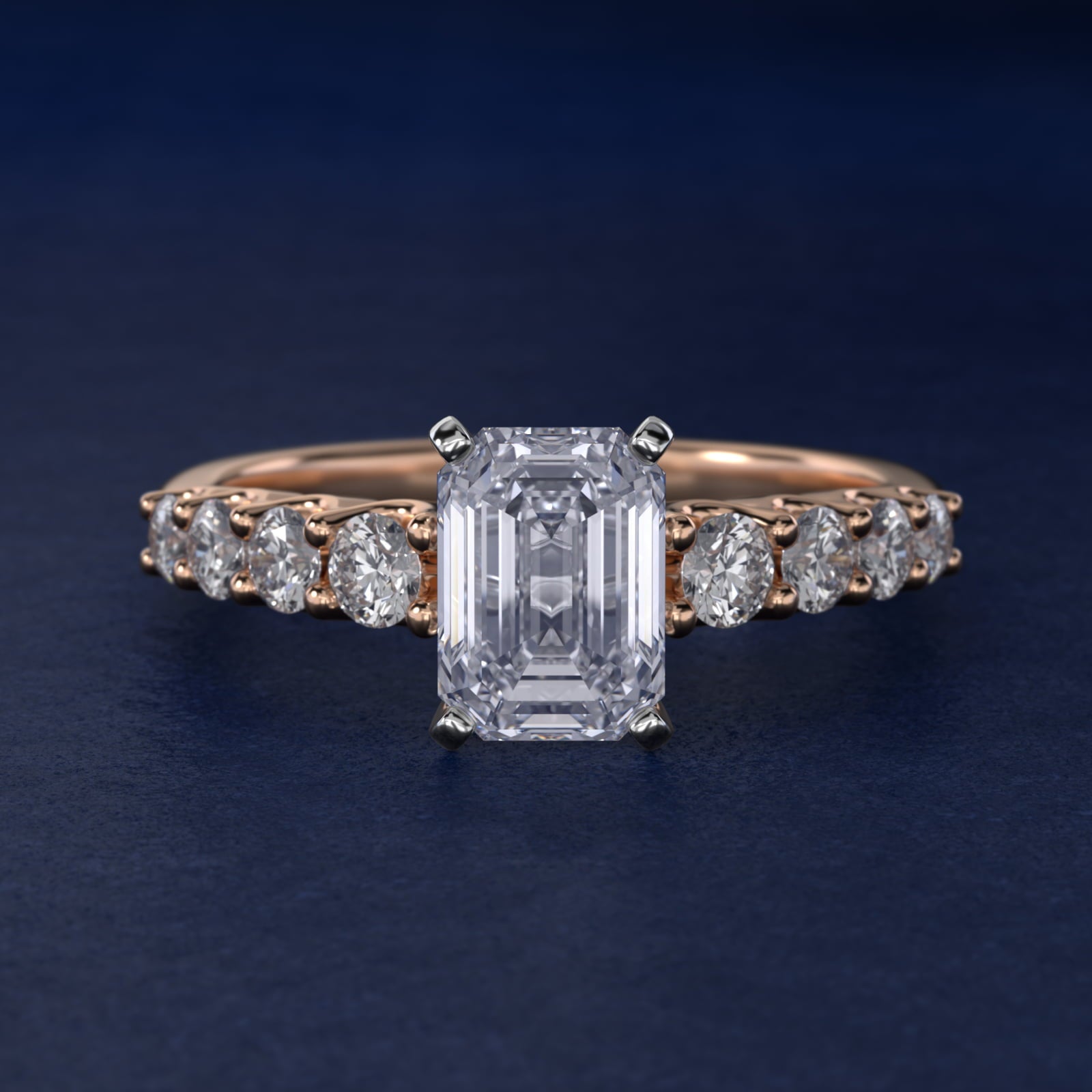 Graduated Side Stone Diamond Engagement Ring in 14k Rose Gold (3/8 ct. tw.) - Emerald Center