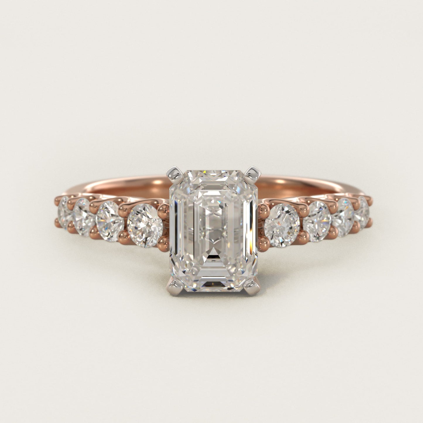 Graduated Side Stone Diamond Engagement Ring in 14k Rose Gold (3/8 ct. tw.) - Emerald Center