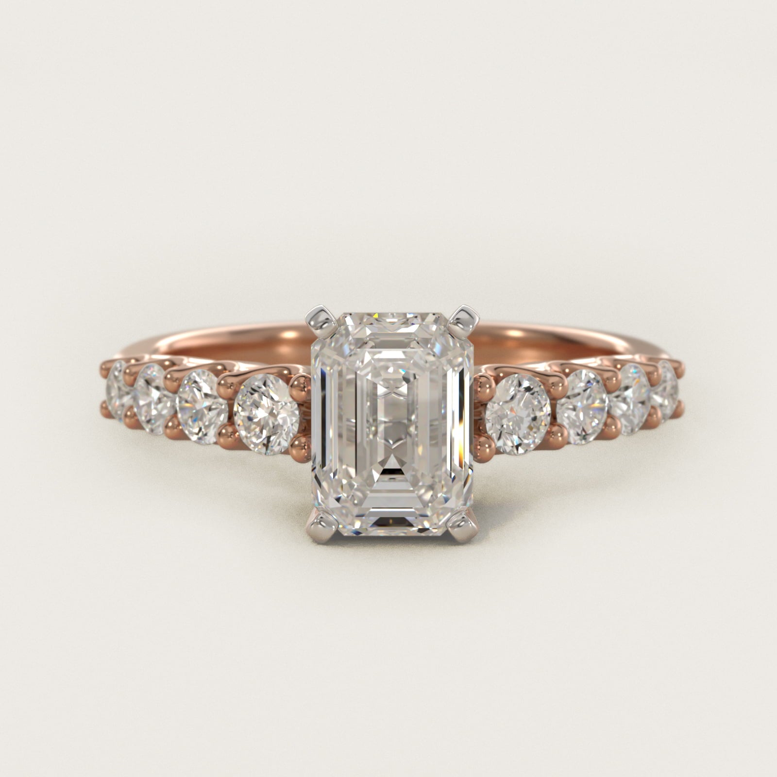 Graduated Side Stone Diamond Engagement Ring in 14k Rose Gold (3/8 ct. tw.) - Emerald Center