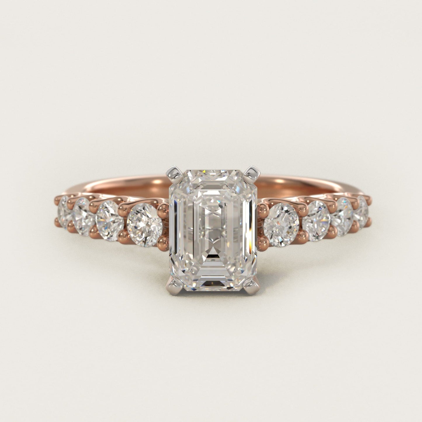 Graduated Side Stone Diamond Engagement Ring in 18k Rose Gold (3/8 ct. tw.) - Emerald Center