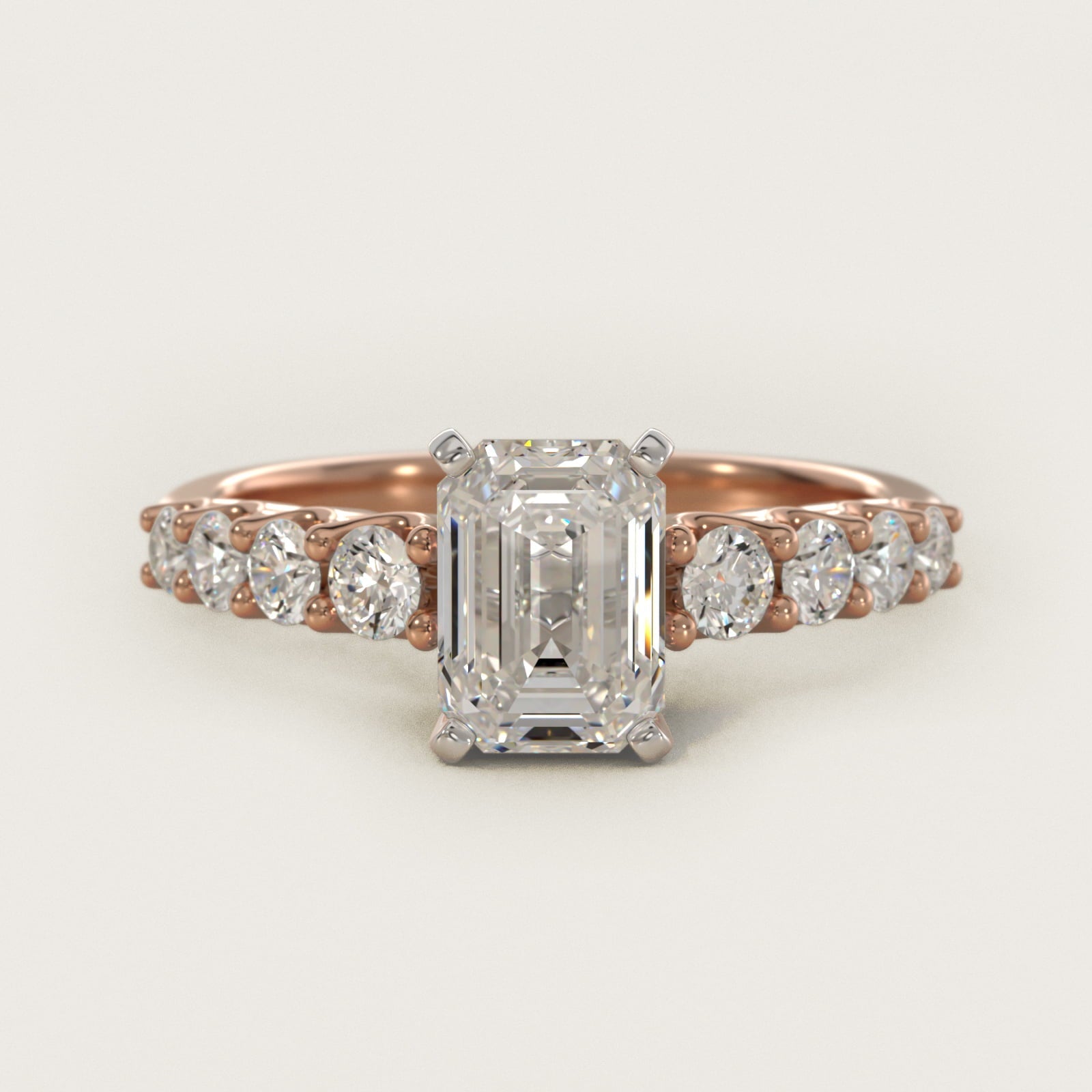 Graduated Side Stone Diamond Engagement Ring in 18k Rose Gold (3/8 ct. tw.) - Emerald Center