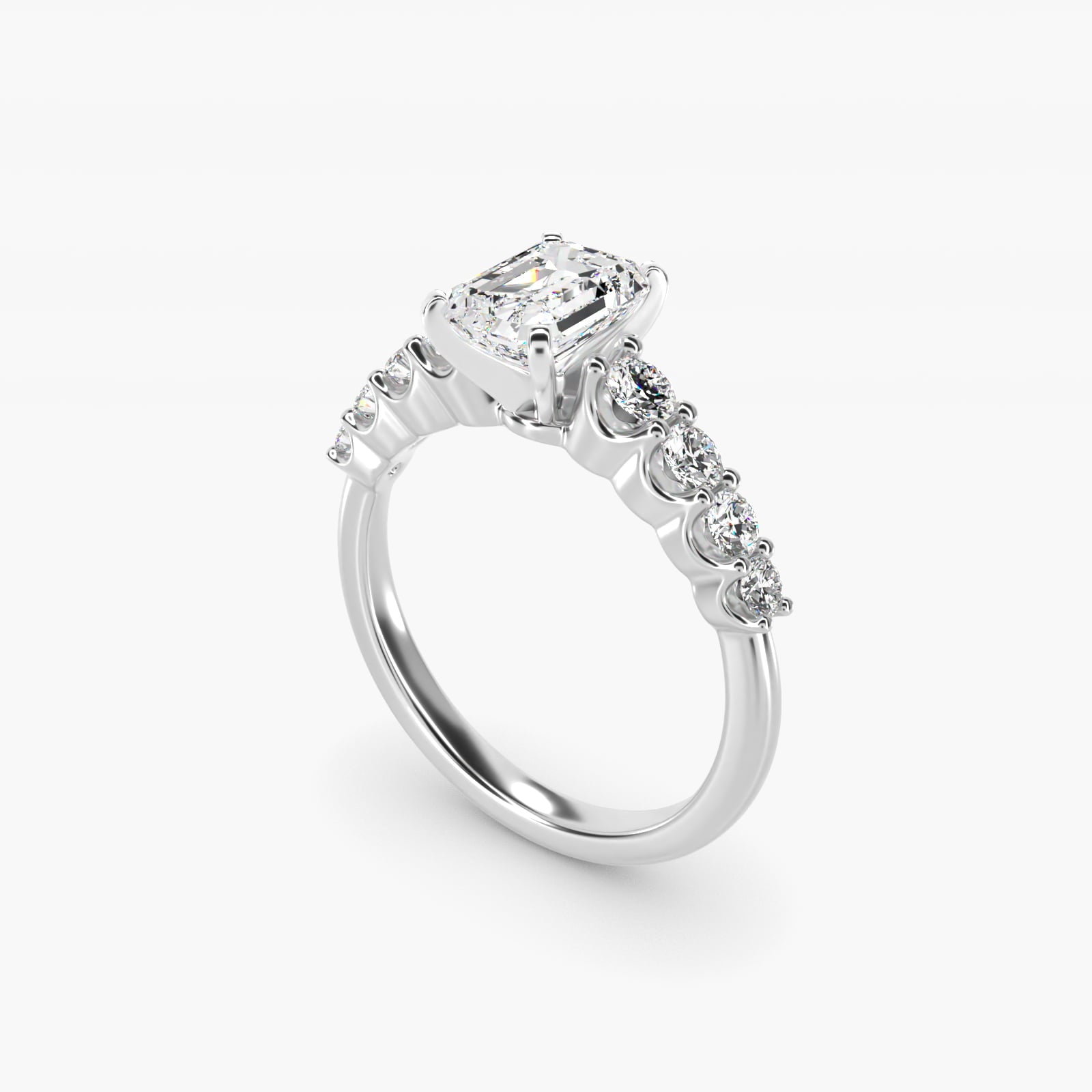 Graduated Side Stone Diamond Engagement Ring in 14k White Gold (3/8 ct. tw.) - Emerald Center