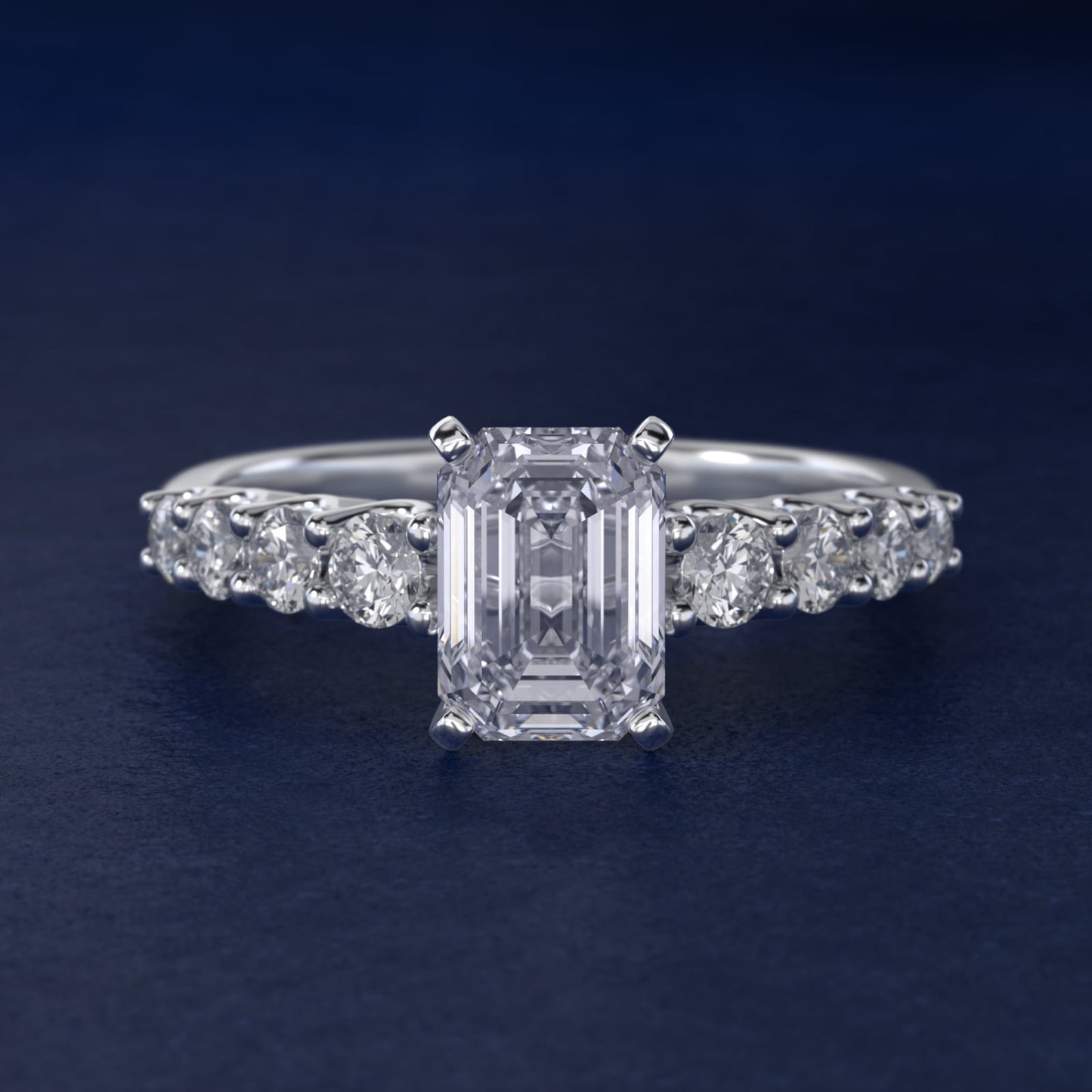Graduated Side Stone Diamond Engagement Ring in 14k White Gold (3/8 ct. tw.) - Emerald Center