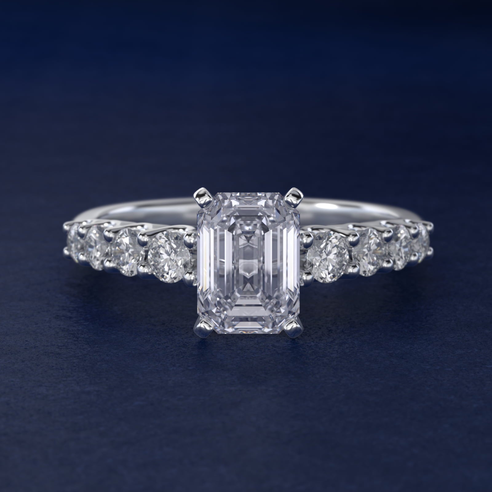 Graduated Side Stone Diamond Engagement Ring in 14k White Gold (3/8 ct. tw.) - Emerald Center