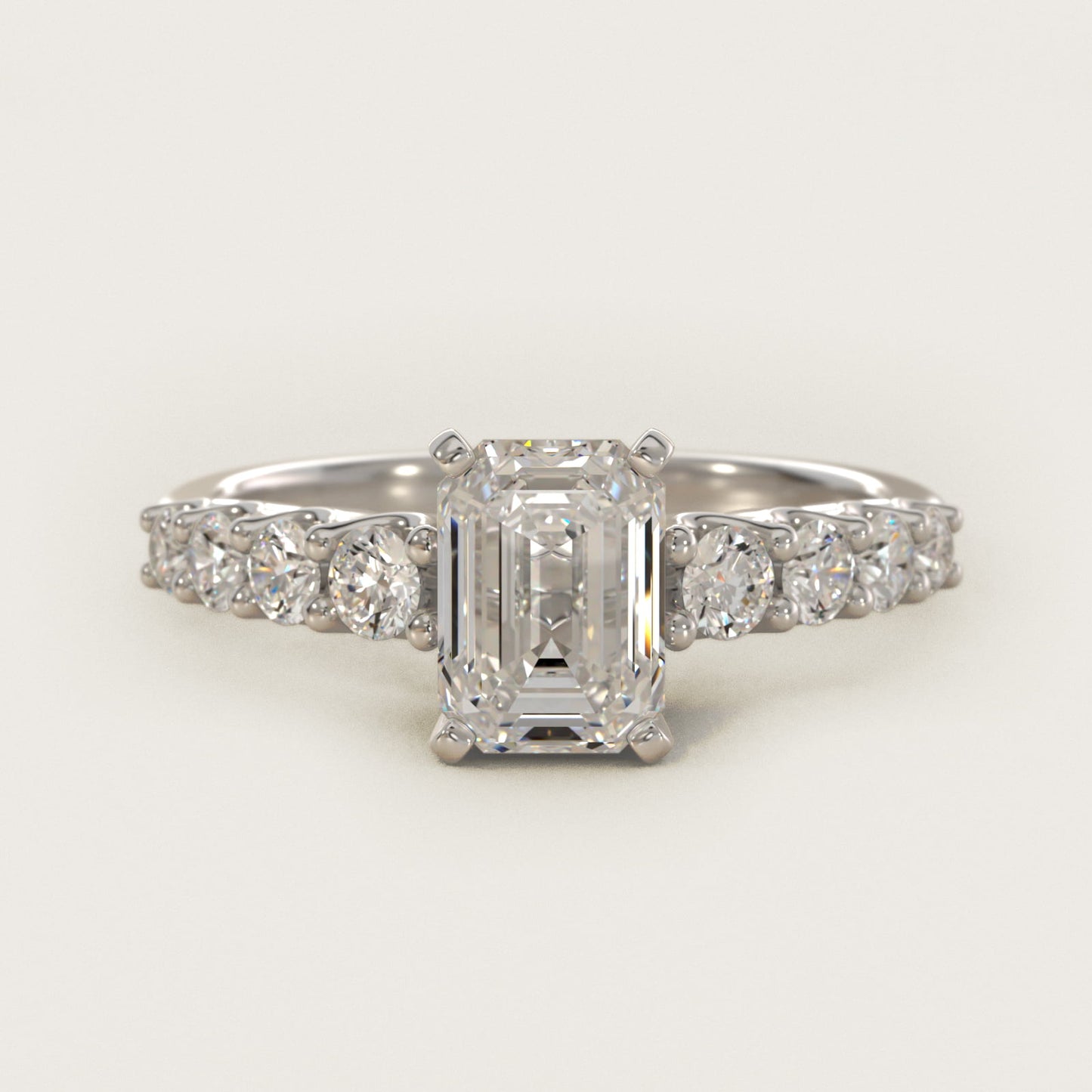 Graduated Side Stone Diamond Engagement Ring in 14k White Gold (3/8 ct. tw.) - Emerald Center