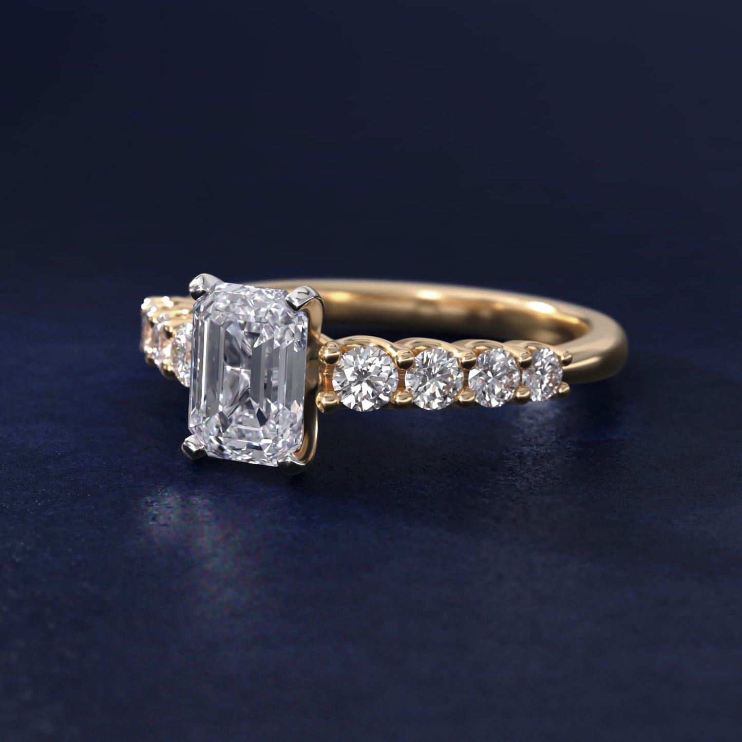 Graduated Side Stone Diamond Engagement Ring in 14K Yellow Gold (3/8 ct. tw.) - Emerald Center