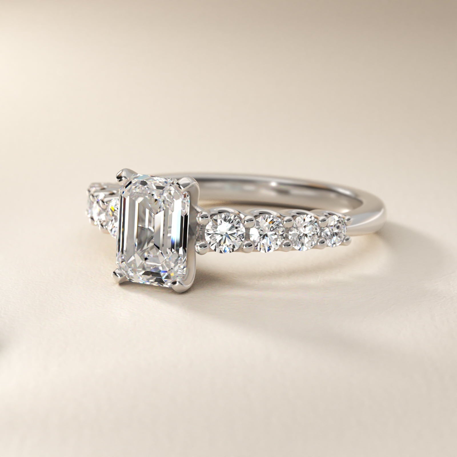 Graduated Side Stone Diamond Engagement Ring in Platinum (3/8 ct. tw.) - Emerald Center