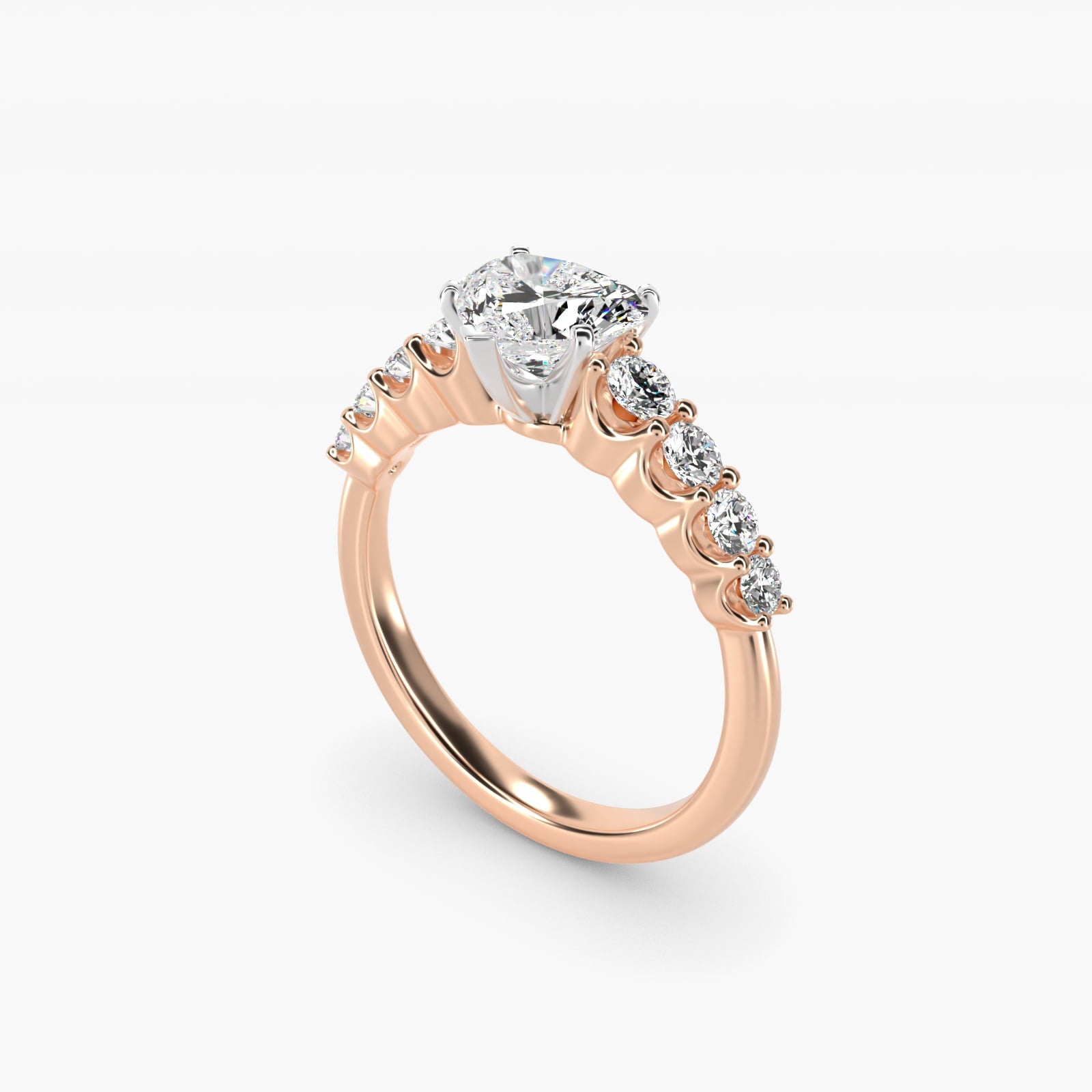 Graduated Side Stone Diamond Engagement Ring in 18k Rose Gold (3/8 ct. tw.) - Heart Center
