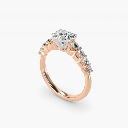 Graduated Side Stone Diamond Engagement Ring in 18k Rose Gold (3/8 ct. tw.) - Heart Center