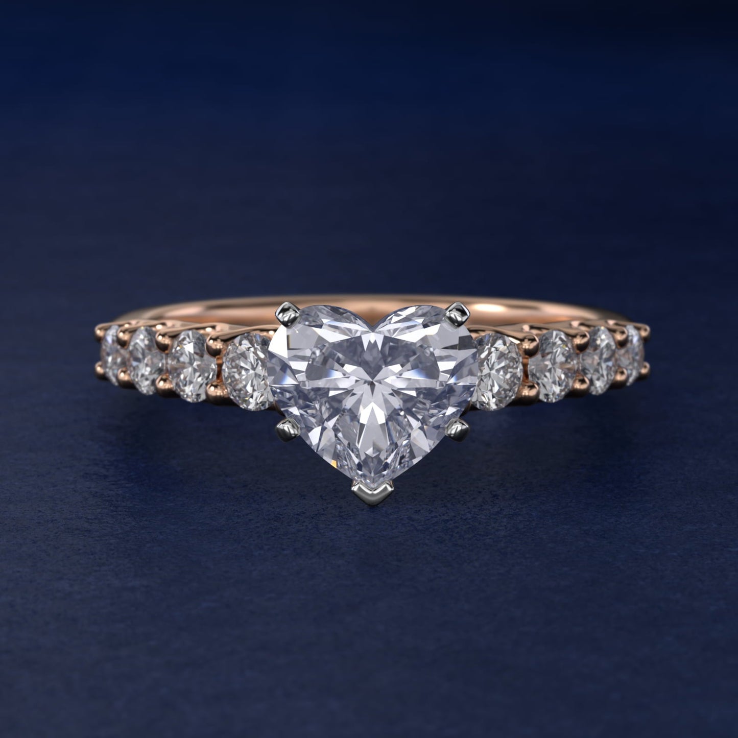 Graduated Side Stone Diamond Engagement Ring in 18k Rose Gold (3/8 ct. tw.) - Heart Center