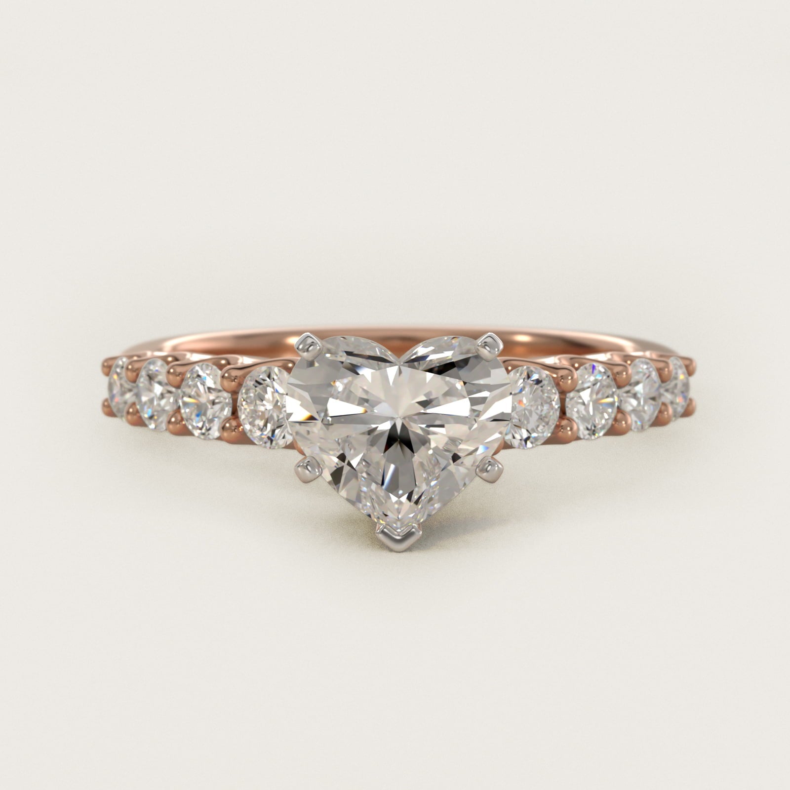 Graduated Side Stone Diamond Engagement Ring in 14k Rose Gold (3/8 ct. tw.) - Heart Center