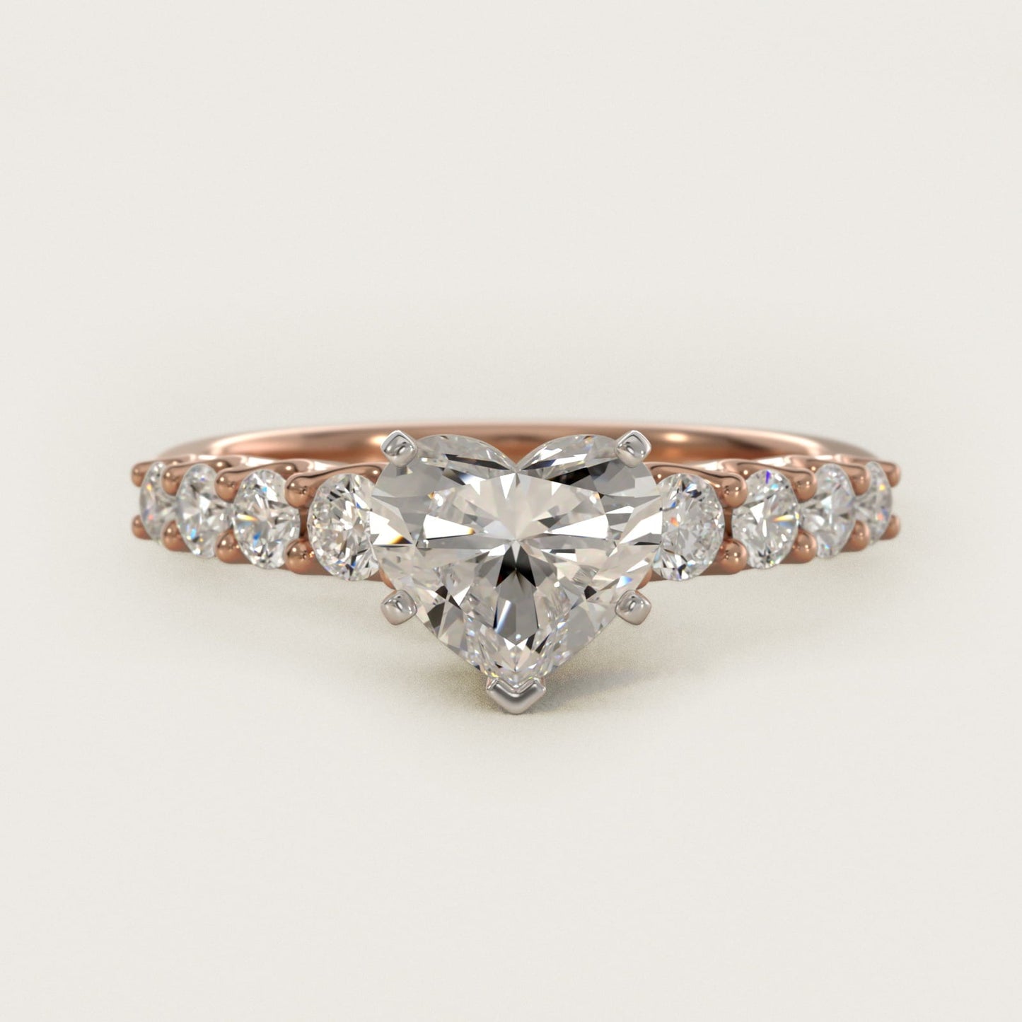 Graduated Side Stone Diamond Engagement Ring in 18k Rose Gold (3/8 ct. tw.) - Heart Center