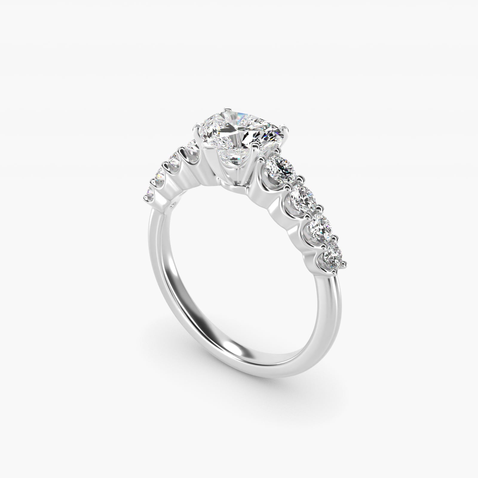 Graduated Side Stone Diamond Engagement Ring in 14k White Gold (3/8 ct. tw.) - Heart Center