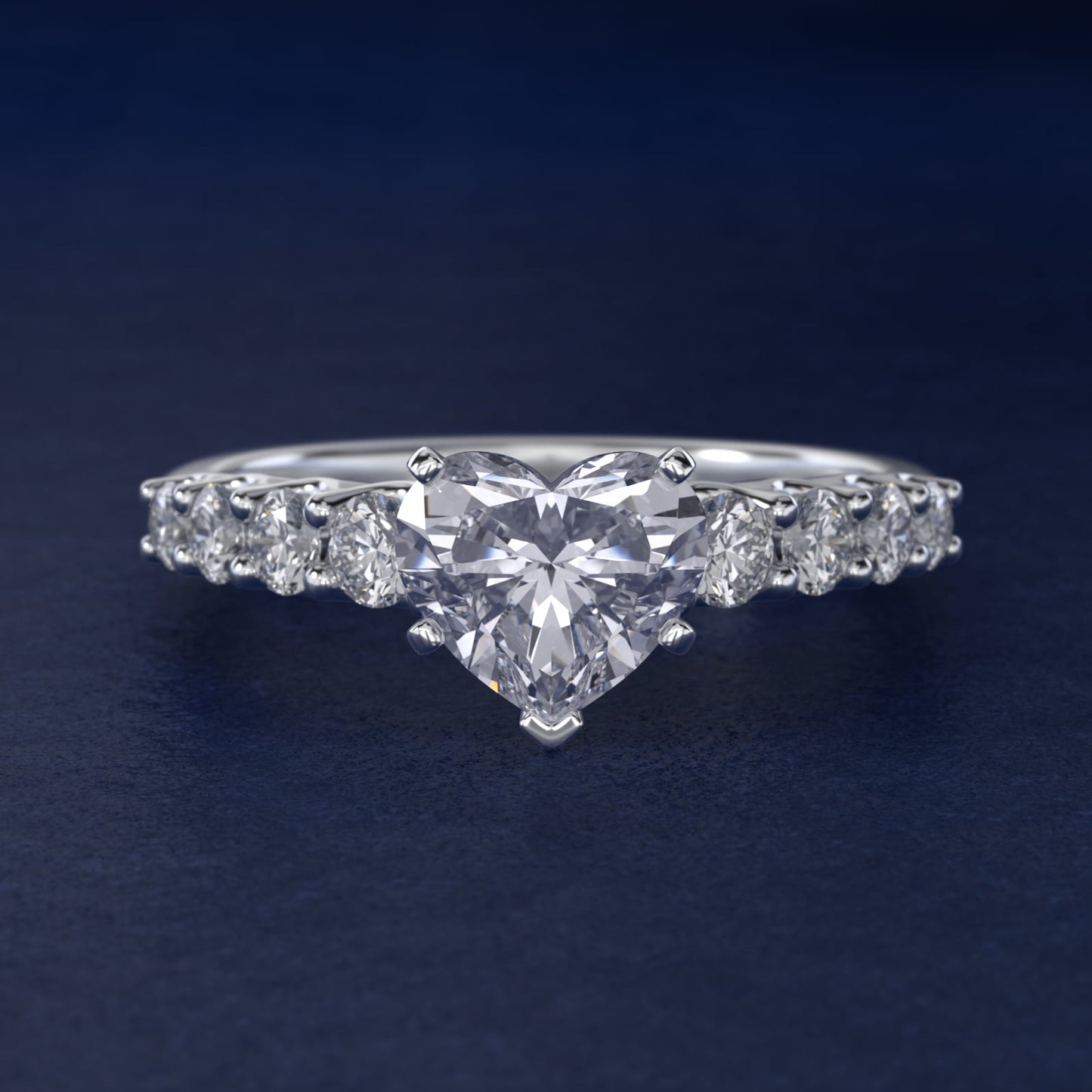 Graduated Side Stone Diamond Engagement Ring in 14k White Gold (3/8 ct. tw.) - Heart Center