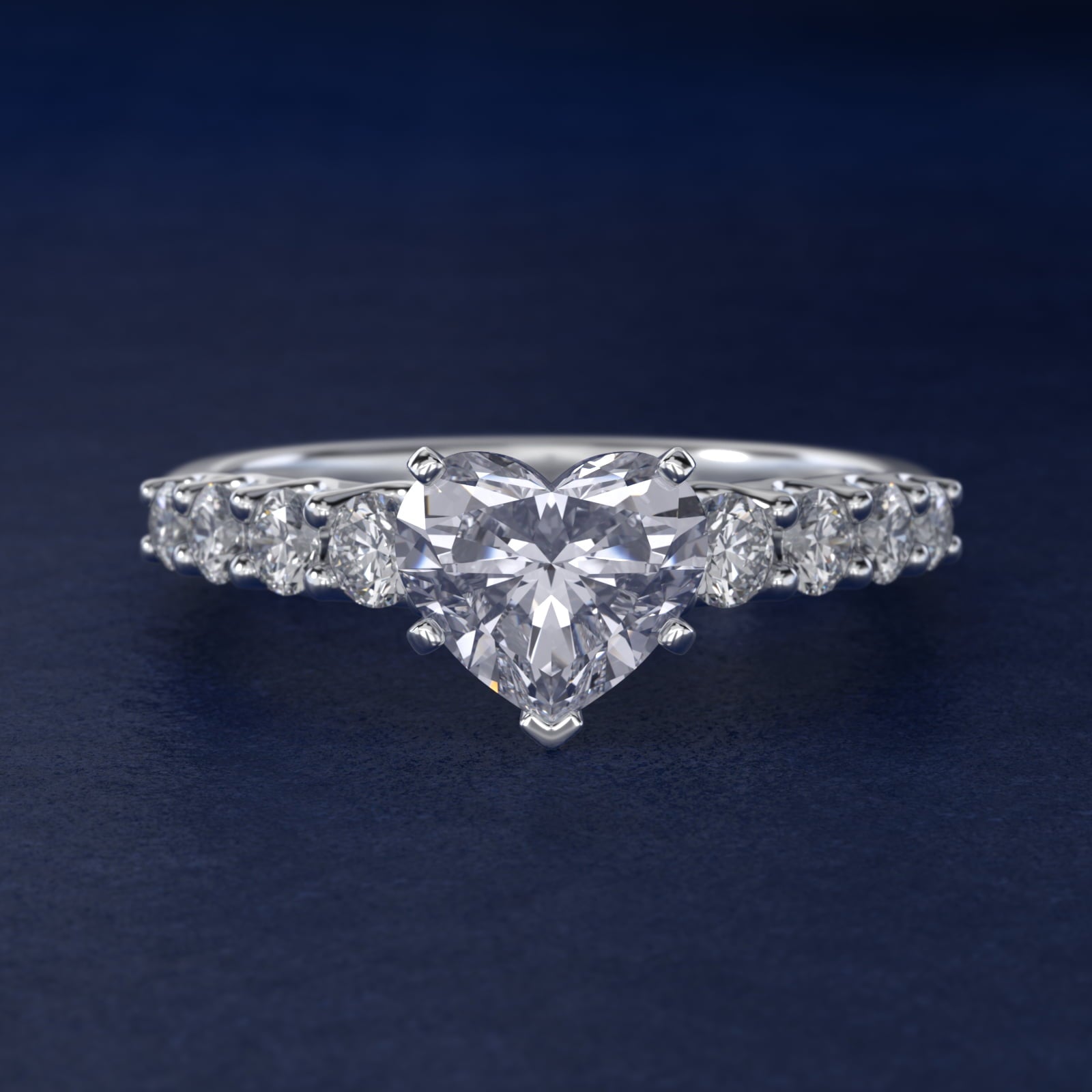 Graduated Side Stone Diamond Engagement Ring in 14k White Gold (3/8 ct. tw.) - Heart Center