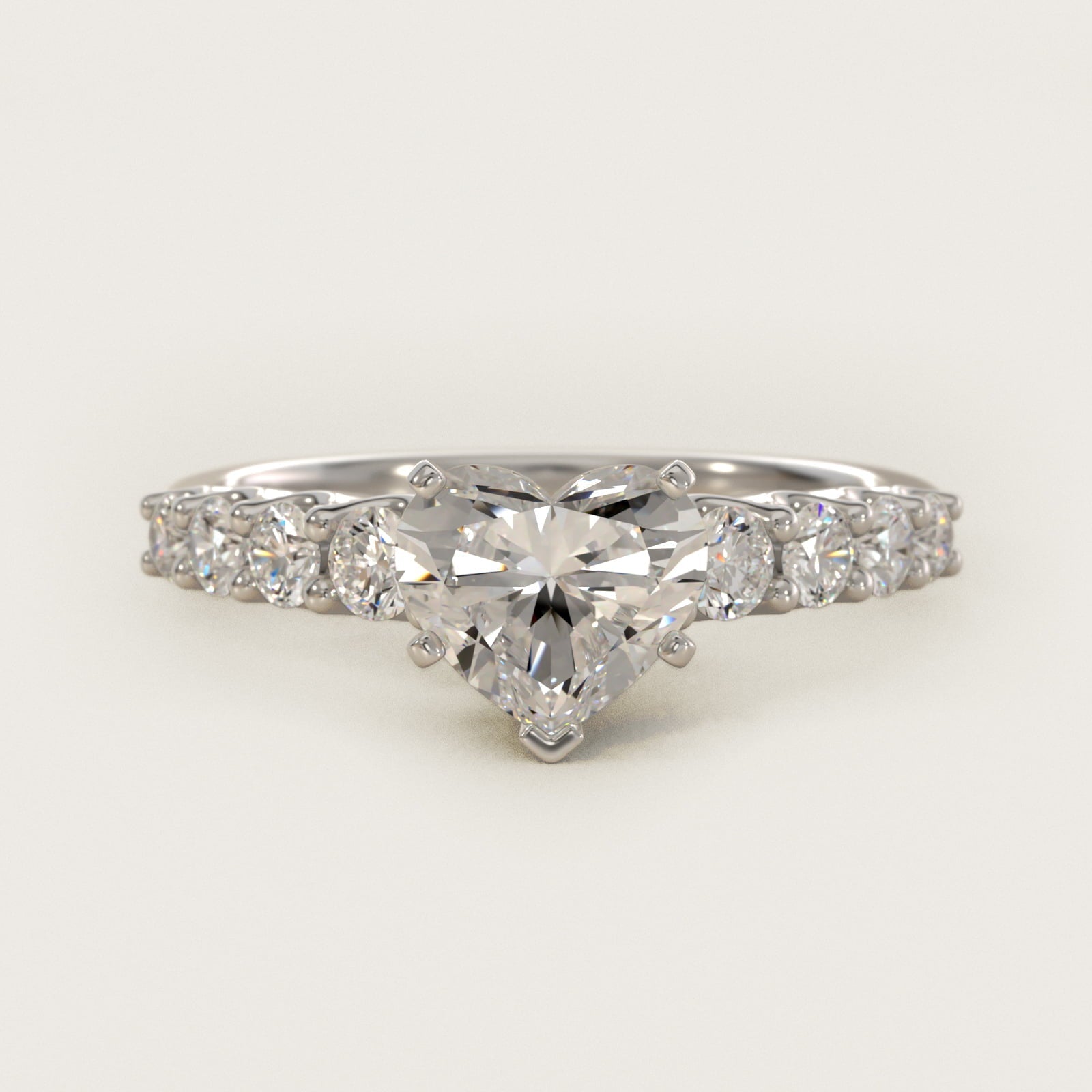 Graduated Side Stone Diamond Engagement Ring in 18k White Gold (3/8 ct. tw.) - Heart Center