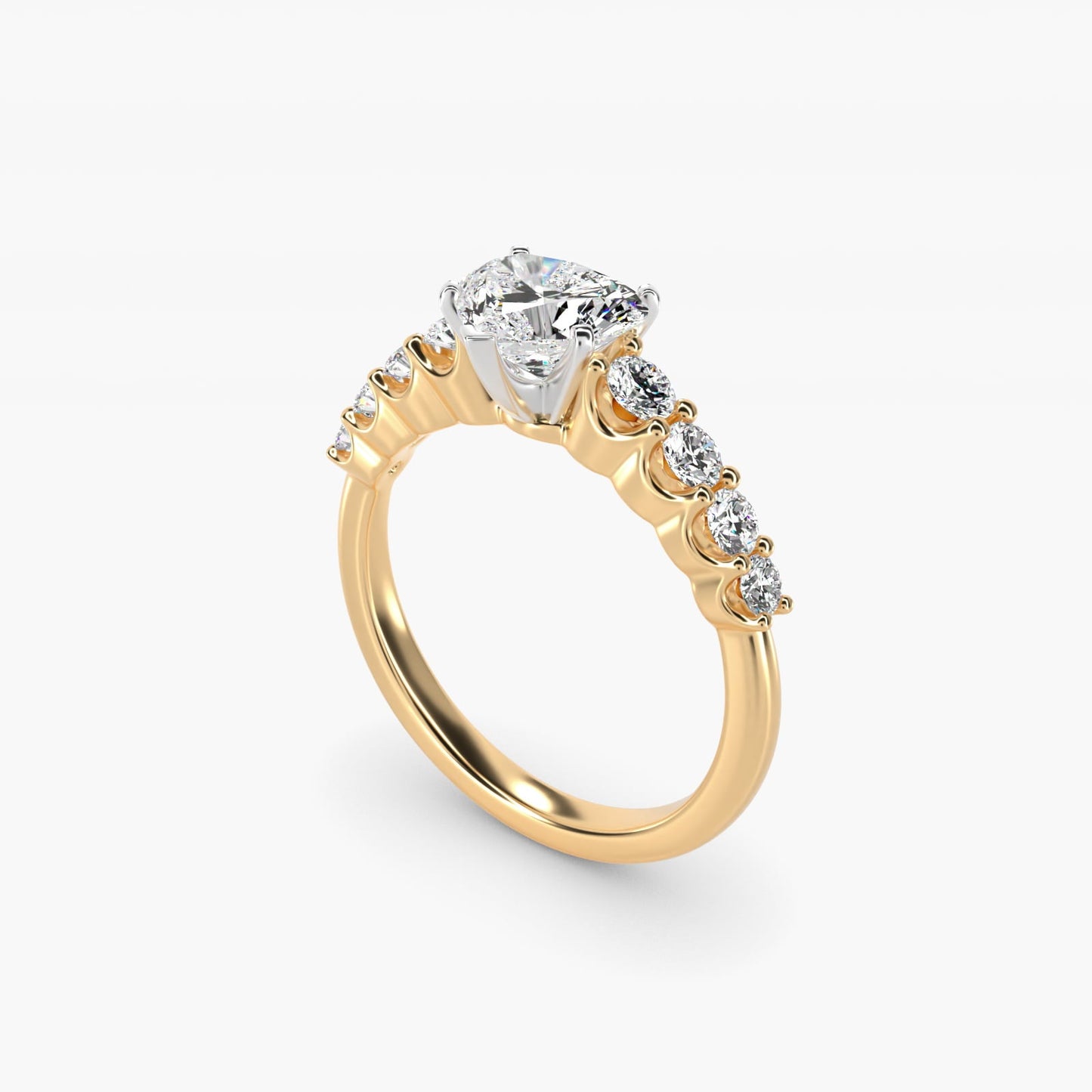 Graduated Side Stone Diamond Engagement Ring in 18k Yellow Gold (3/8 ct. tw.) - Heart Center