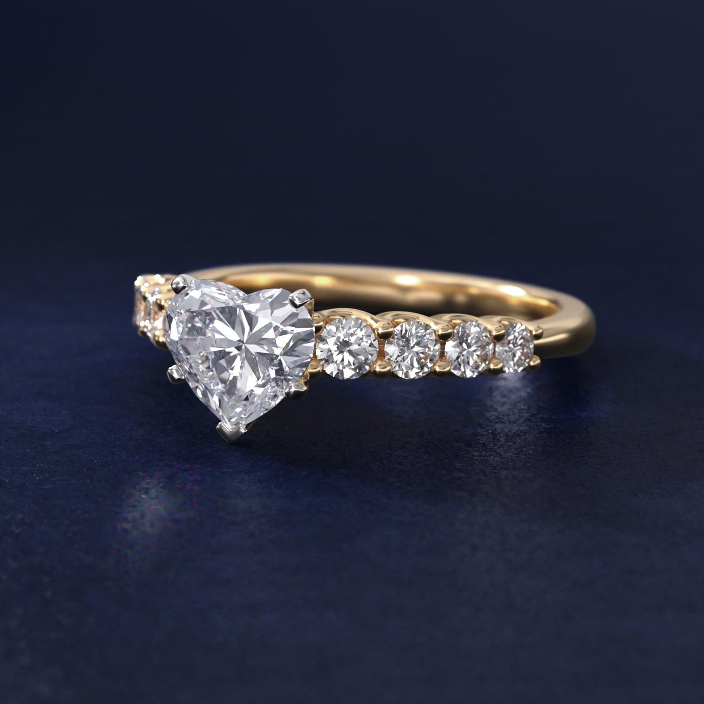 Graduated Side Stone Diamond Engagement Ring in 18k Yellow Gold (3/8 ct. tw.) - Heart Center