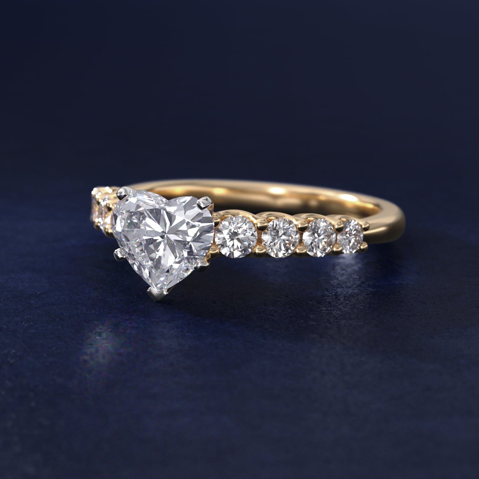 Graduated Side Stone Diamond Engagement Ring in 18k Yellow Gold (3/8 ct. tw.) - Heart Center