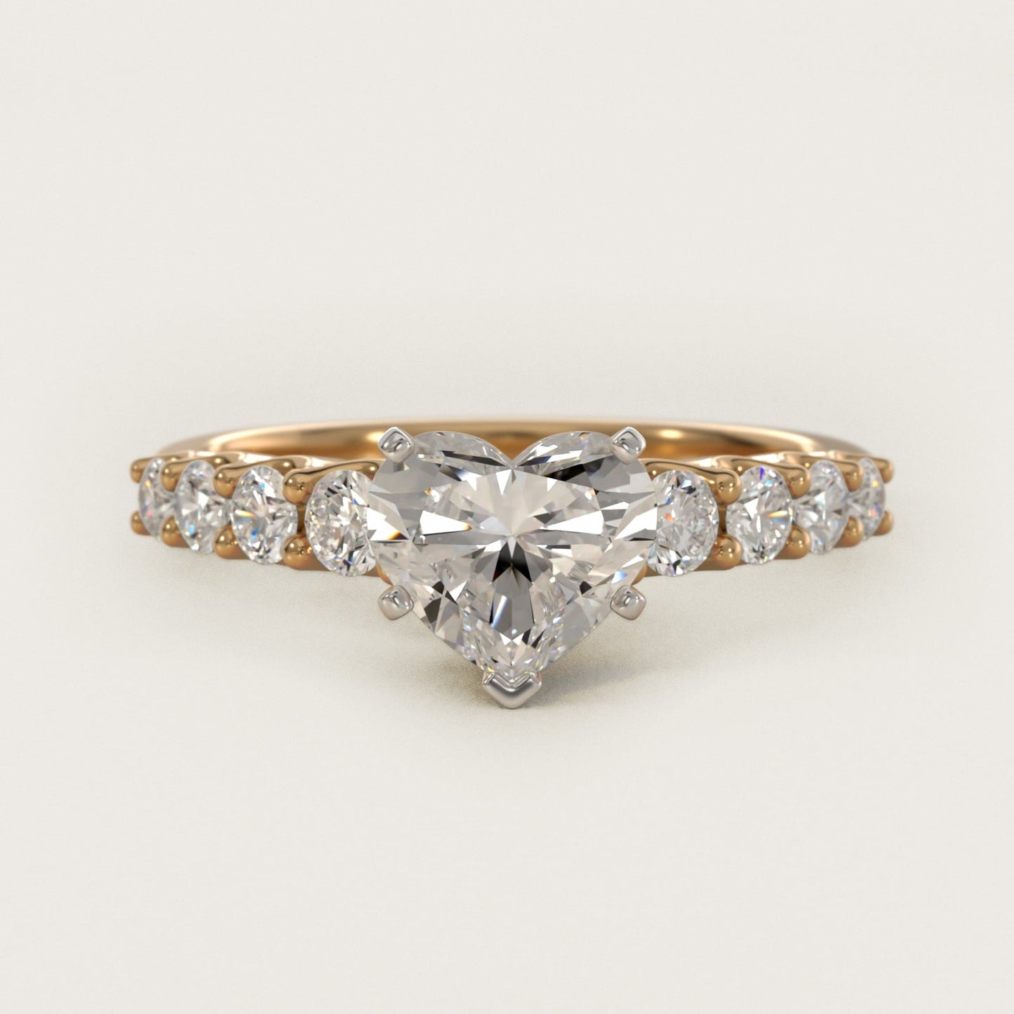 Graduated Side Stone Diamond Engagement Ring in 18k Yellow Gold (3/8 ct. tw.) - Heart Center