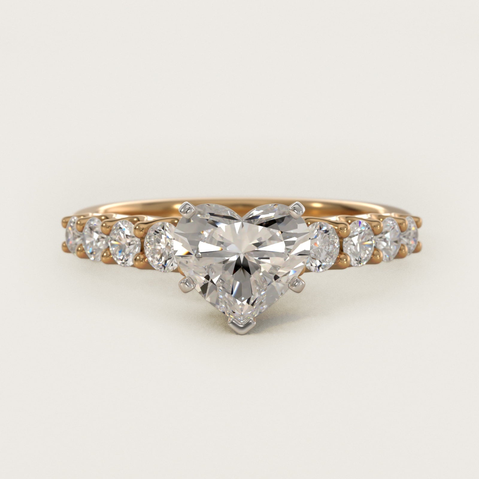 Graduated Side Stone Diamond Engagement Ring in 18k Yellow Gold (3/8 ct. tw.) - Heart Center