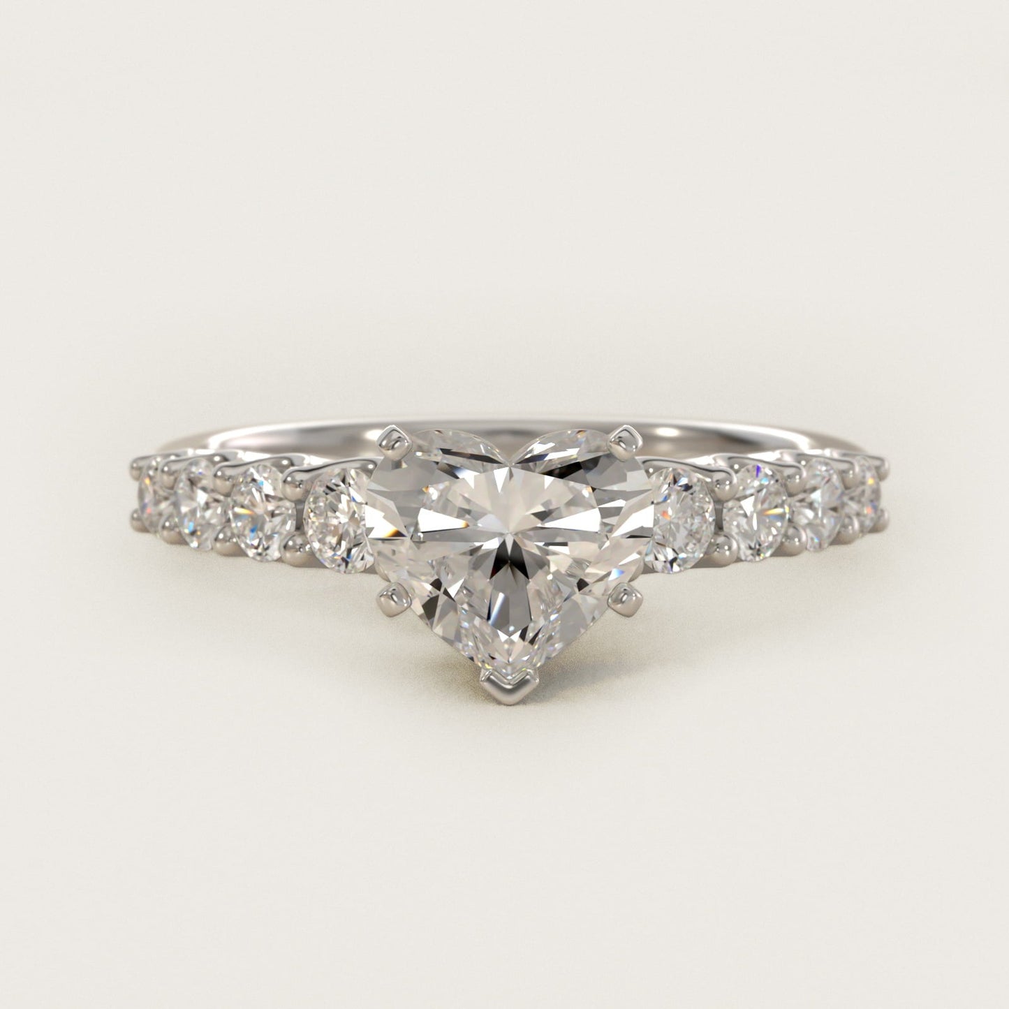 Graduated Side Stone Diamond Engagement Ring in Platinum (3/8 ct. tw.) - Heart Center