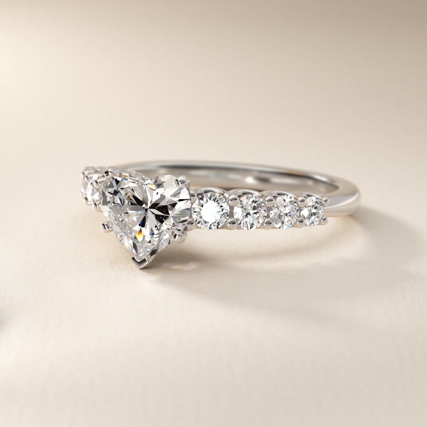 Graduated Side Stone Diamond Engagement Ring in Platinum (3/8 ct. tw.) - Heart Center