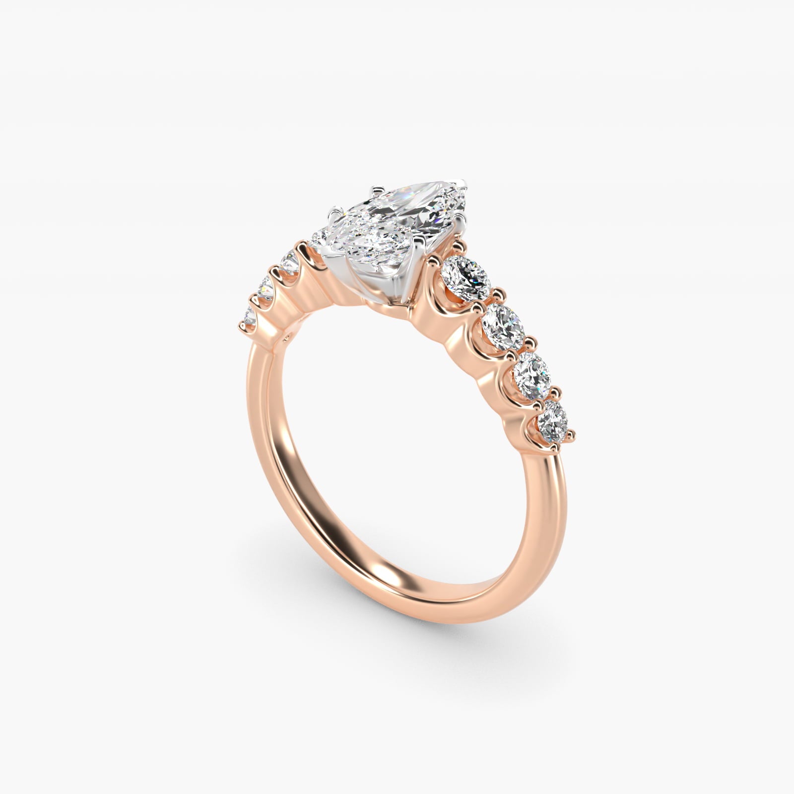 Graduated Side Stone Diamond Engagement Ring in 14k Rose Gold (3/8 ct. tw.) - Marquise Center