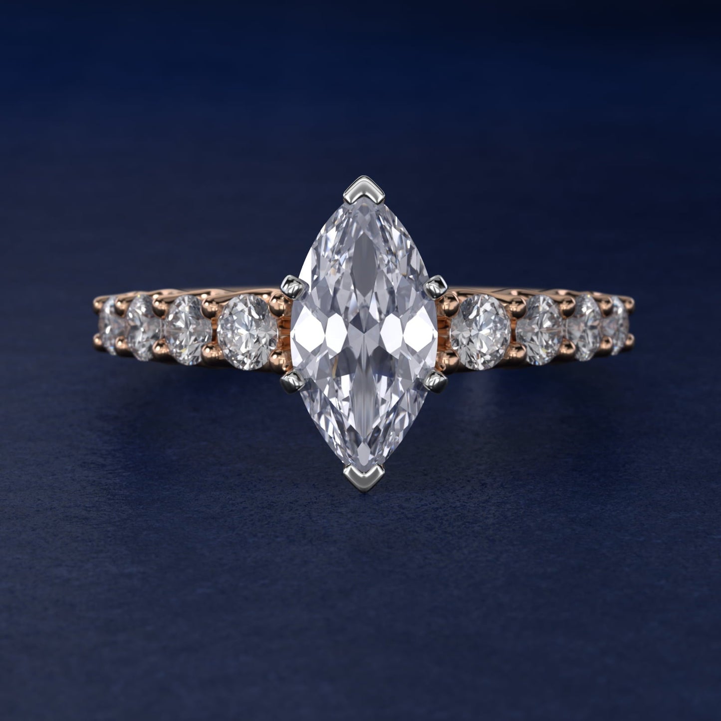 Graduated Side Stone Diamond Engagement Ring in 18k Rose Gold (3/8 ct. tw.) - Marquise Center