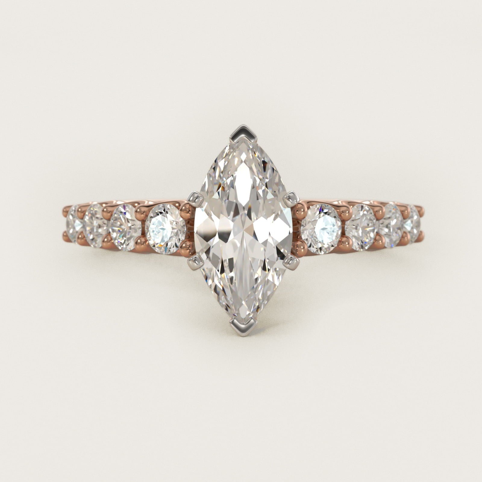 Graduated Side Stone Diamond Engagement Ring in 14k Rose Gold (3/8 ct. tw.) - Marquise Center