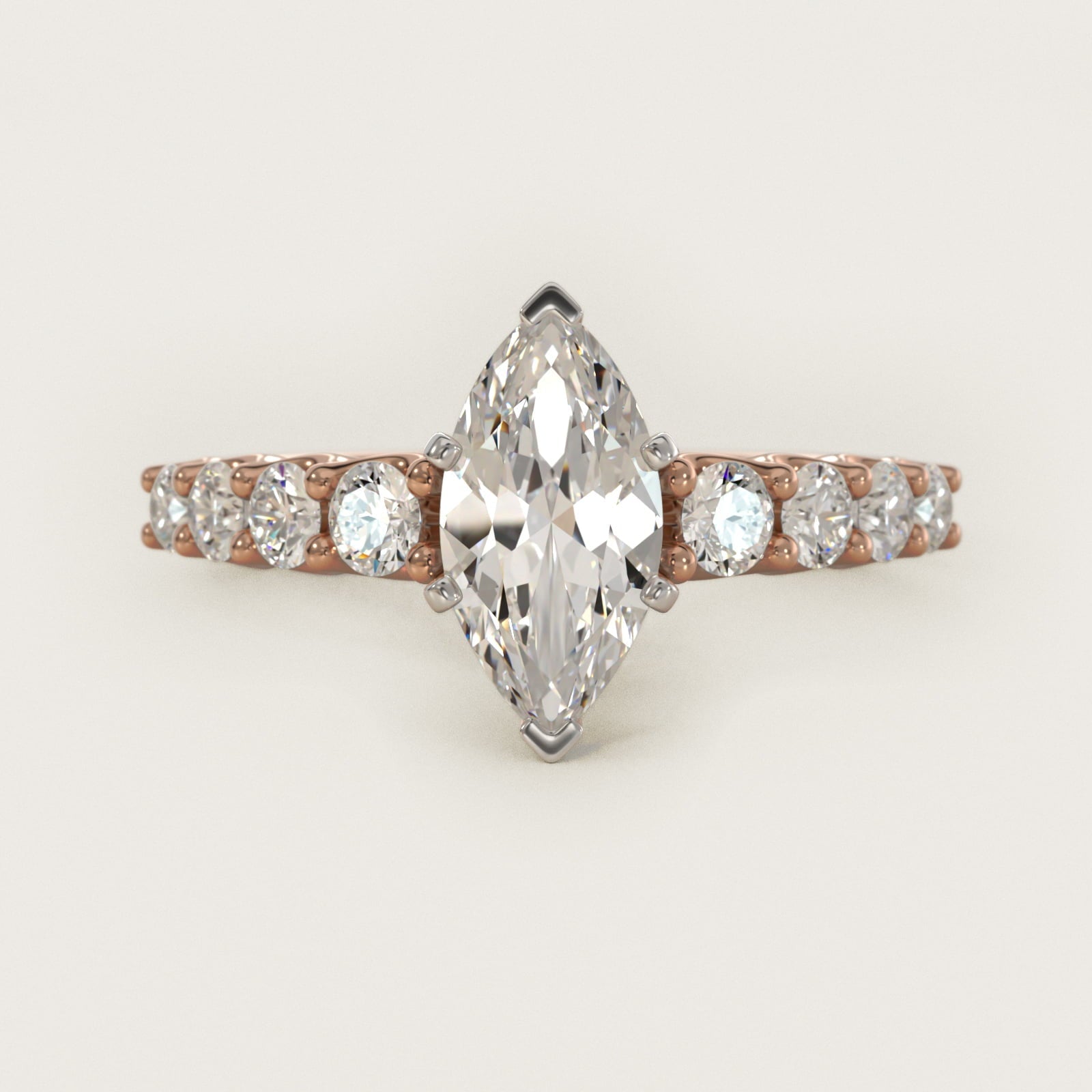 Graduated Side Stone Diamond Engagement Ring in 18k Rose Gold (3/8 ct. tw.) - Marquise Center