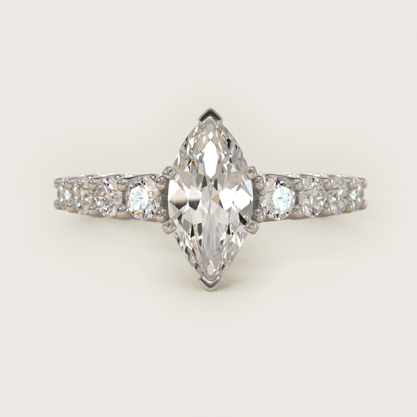 Graduated Side Stone Diamond Engagement Ring in 14k White Gold (3/8 ct. tw.) - Marquise Center