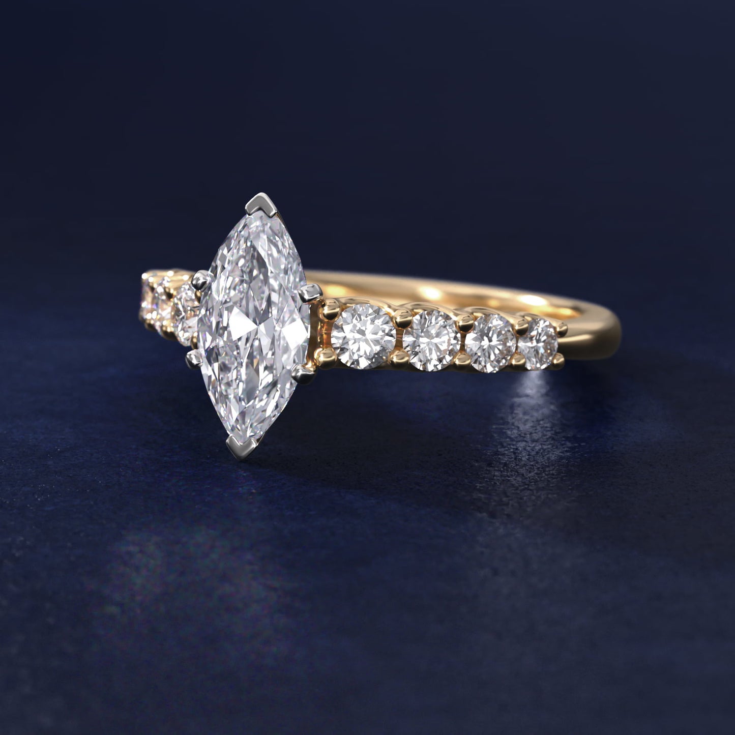 Graduated Side Stone Diamond Engagement Ring in 14K Yellow Gold (3/8 ct. tw.) - Marquise Center