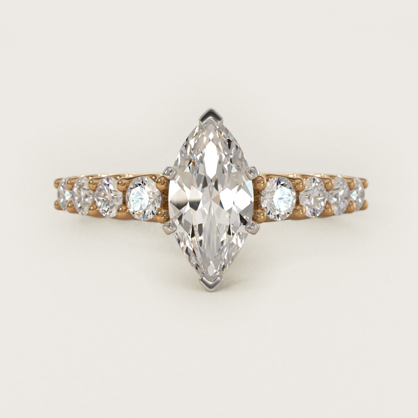 Graduated Side Stone Diamond Engagement Ring in 14K Yellow Gold (3/8 ct. tw.) - Marquise Center