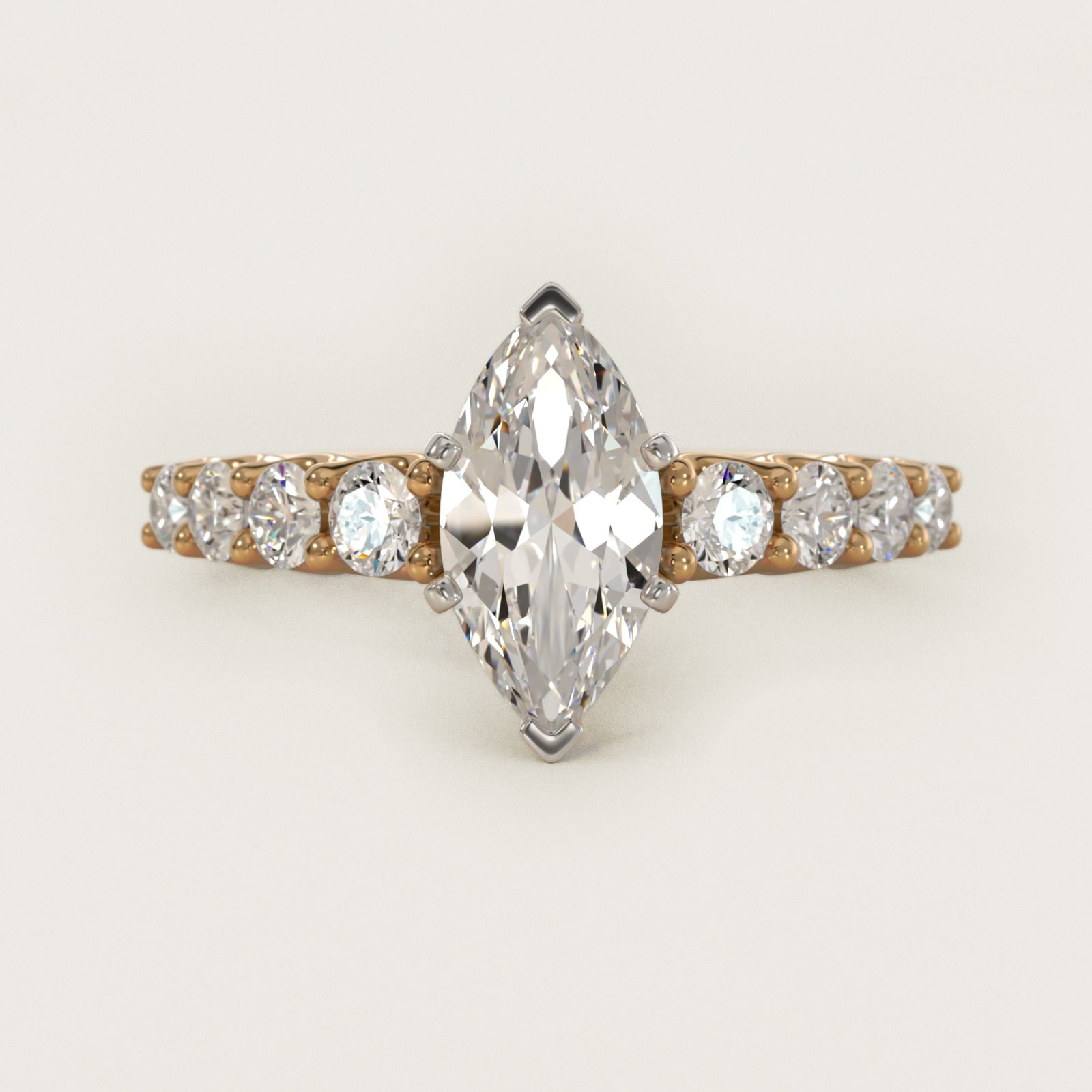 Graduated Side Stone Diamond Engagement Ring in 14K Yellow Gold (3/8 ct. tw.) - Marquise Center