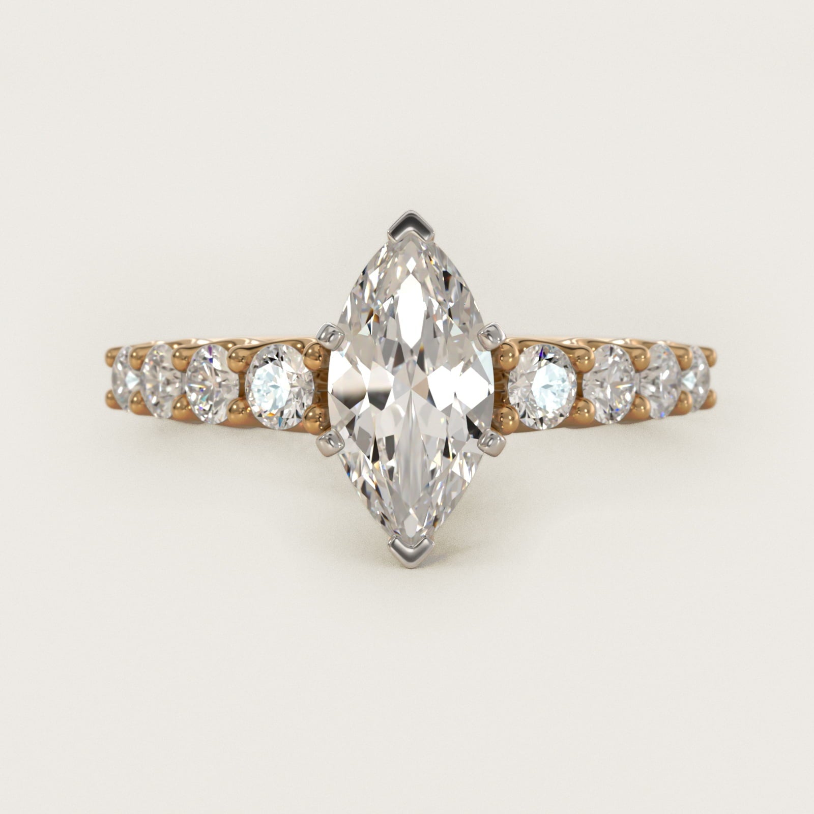 Graduated Side Stone Diamond Engagement Ring in 18k Yellow Gold (3/8 ct. tw.) - Marquise Center