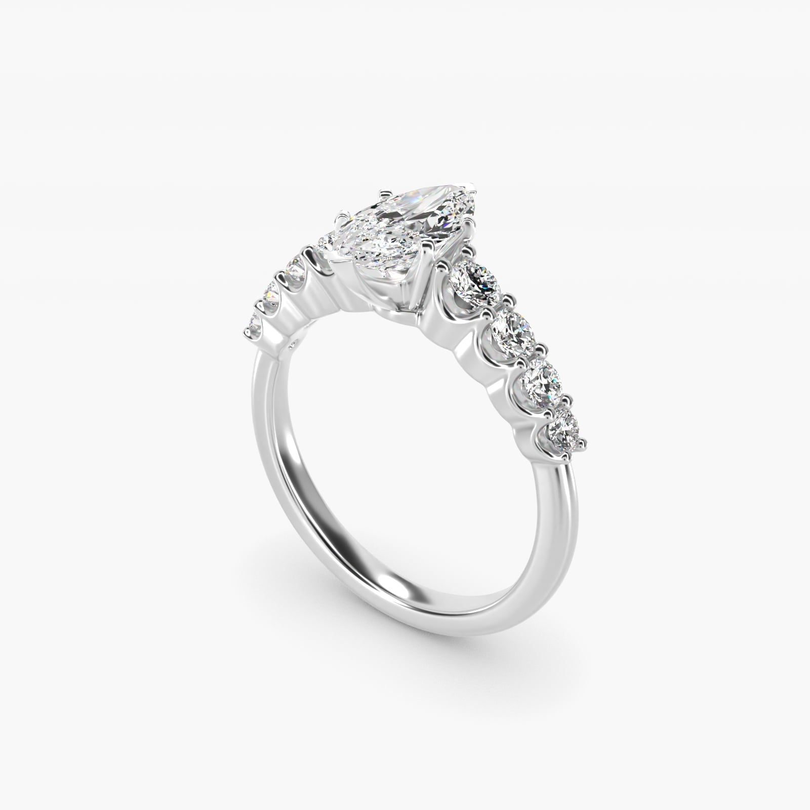Graduated Side Stone Diamond Engagement Ring in Platinum (3/8 ct. tw.) - Marquise Center