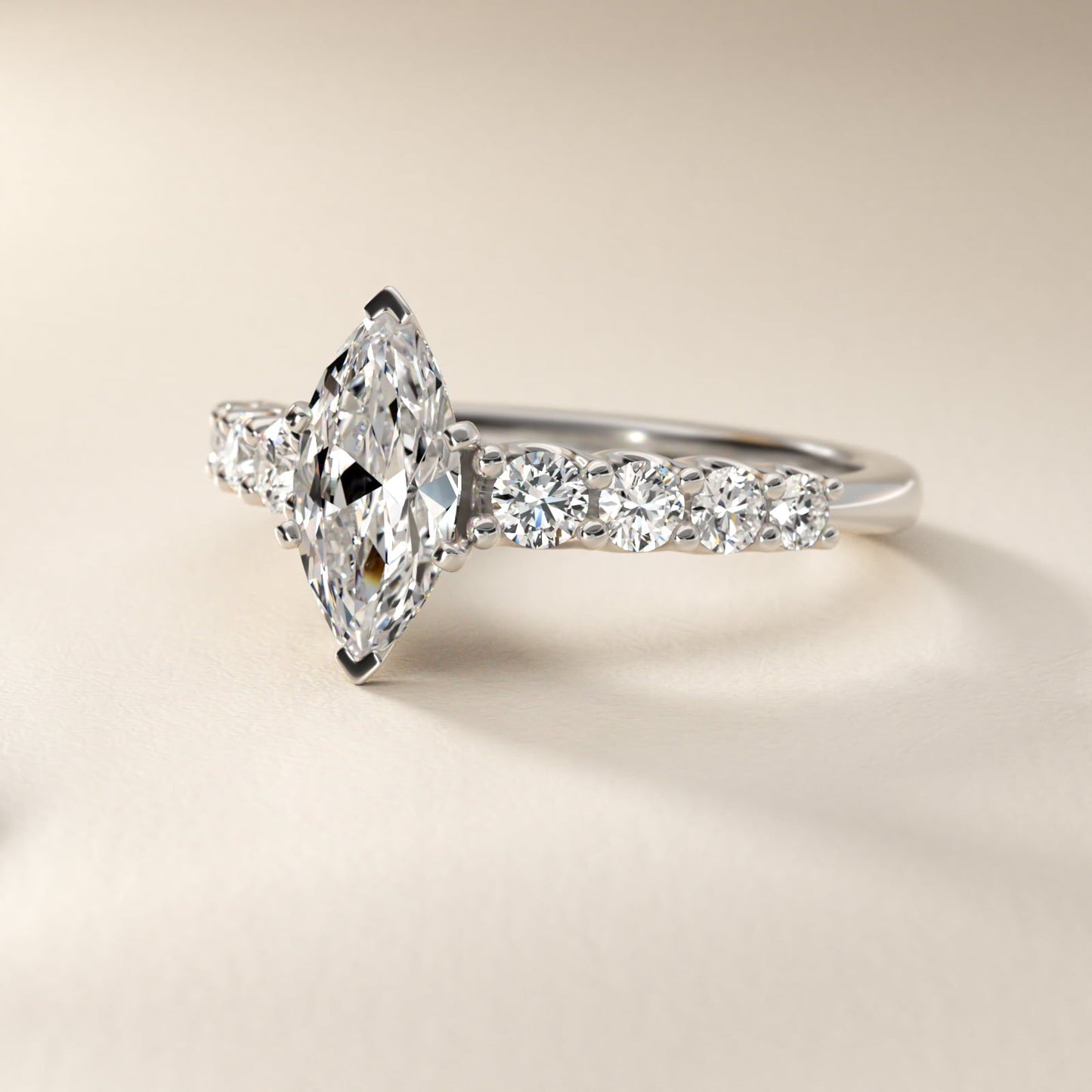 Graduated Side Stone Diamond Engagement Ring in Platinum (3/8 ct. tw.) - Marquise Center