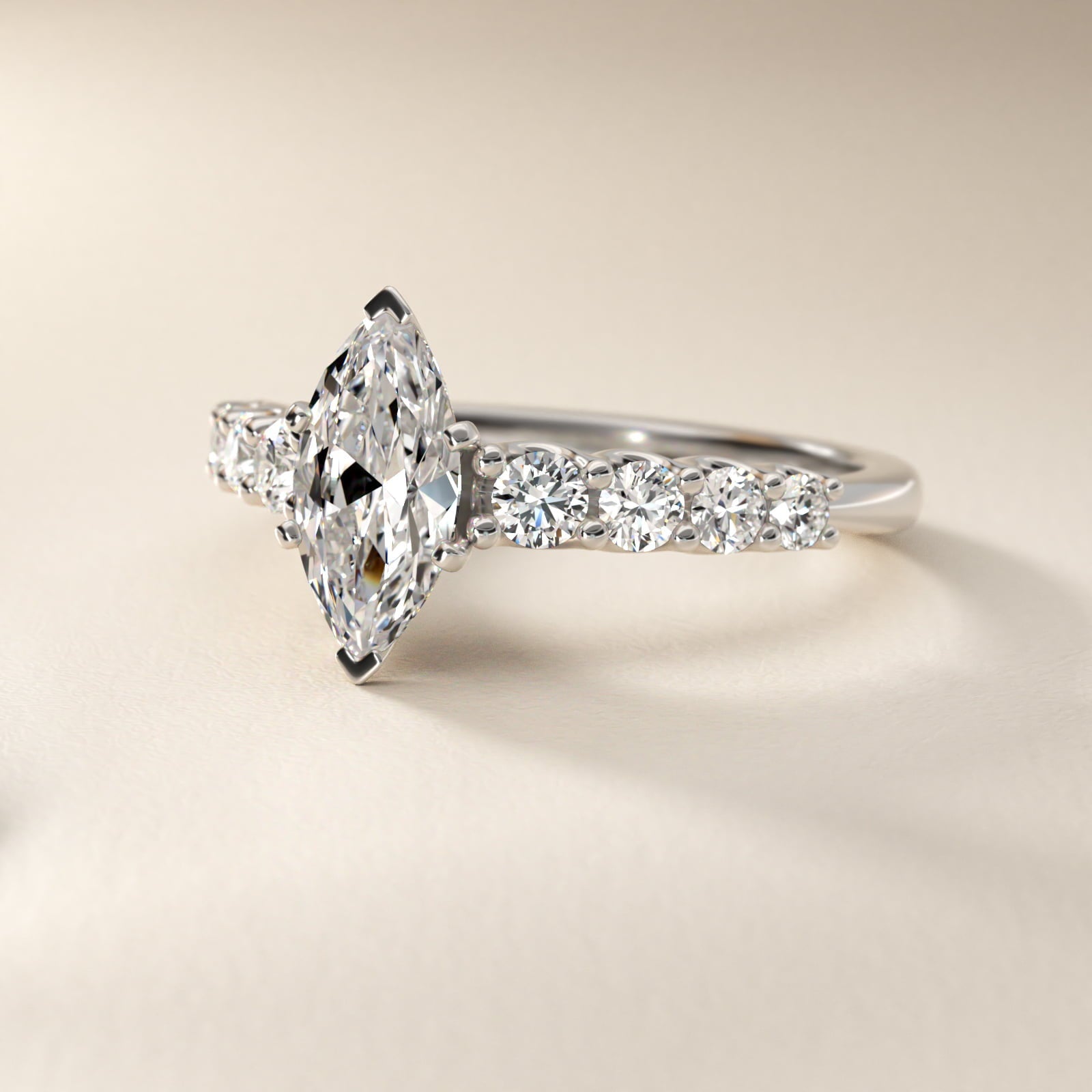 Graduated Side Stone Diamond Engagement Ring in Platinum (3/8 ct. tw.) - Marquise Center