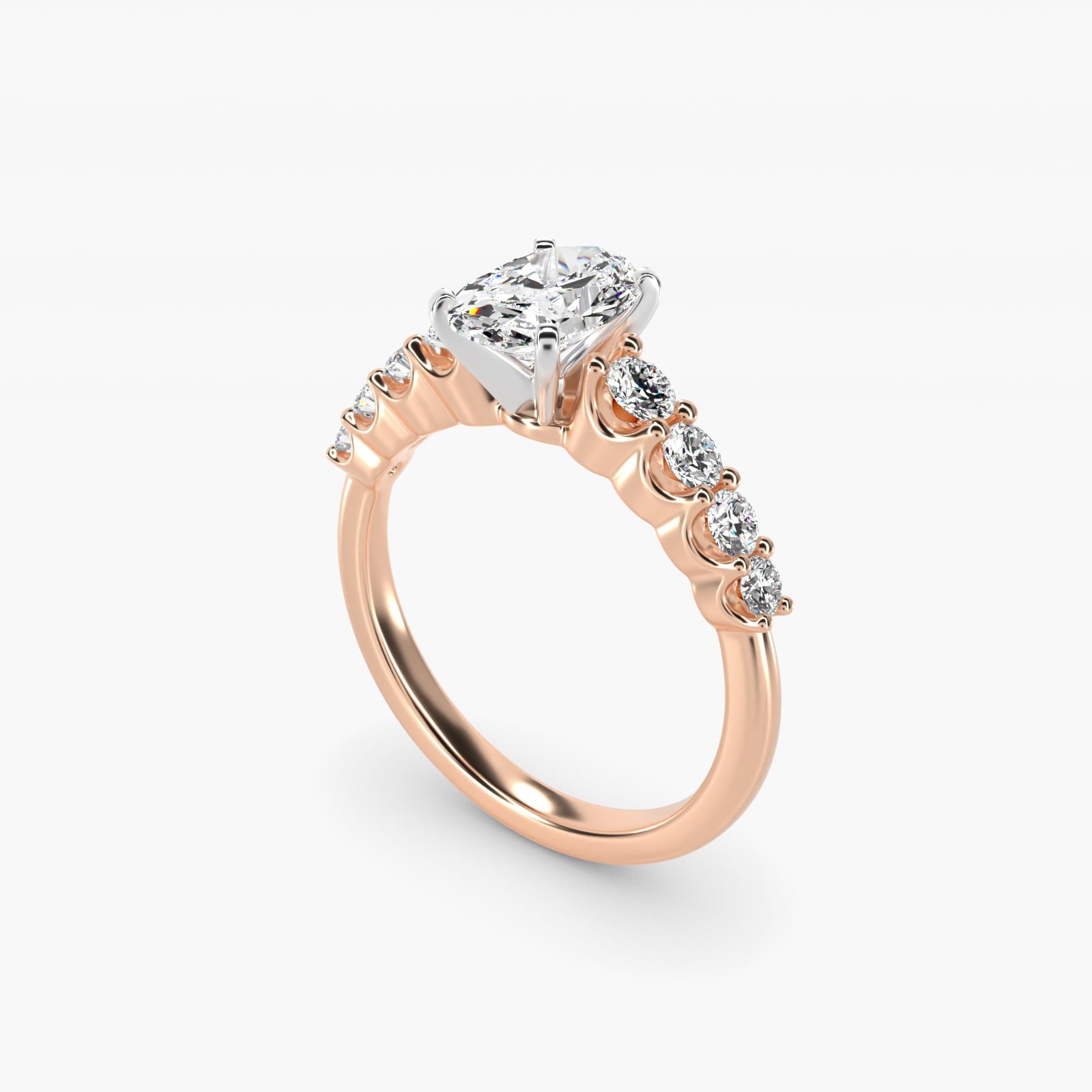 Graduated Side Stone Diamond Engagement Ring in 18k Rose Gold (3/8 ct. tw.) - Oval Center