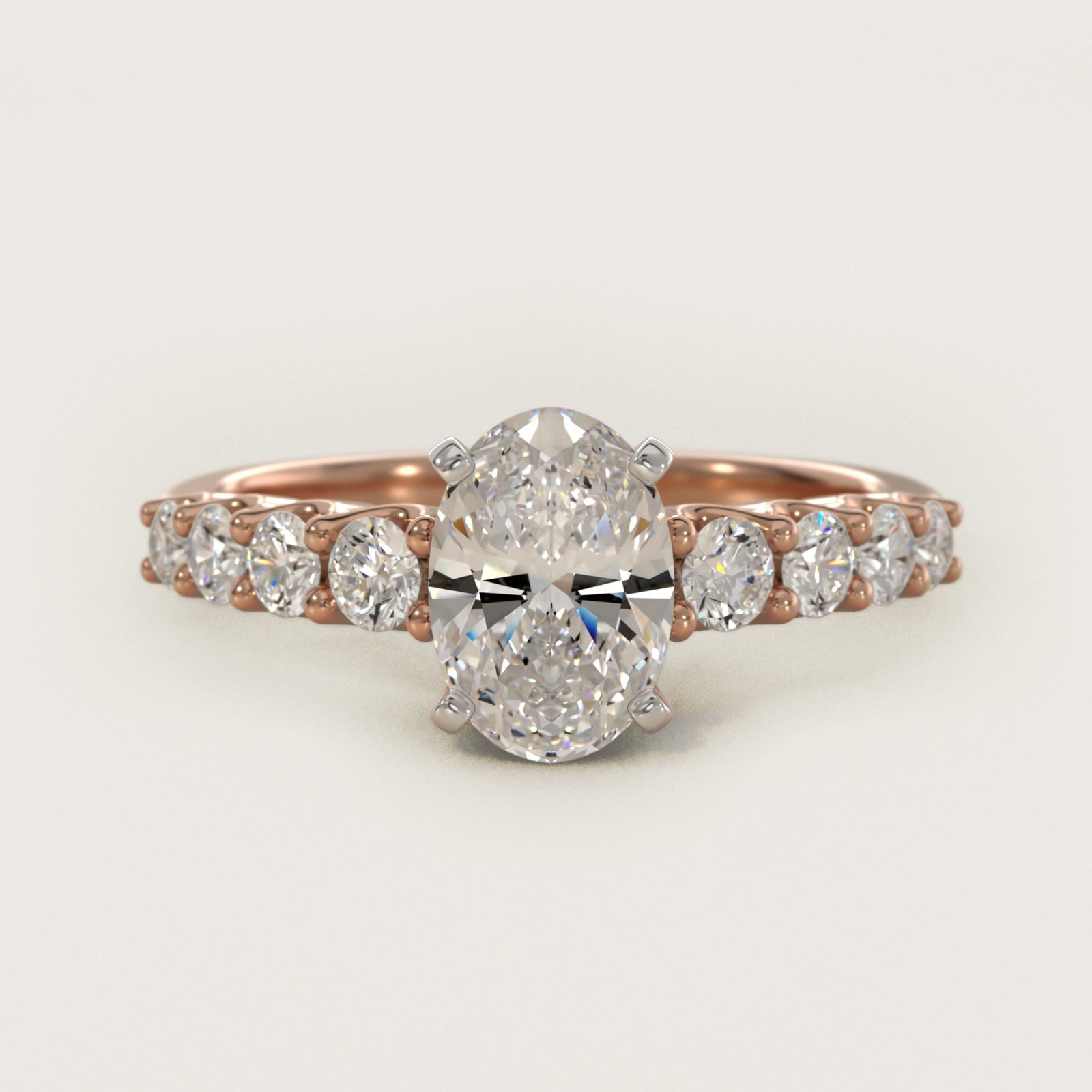 Graduated Side Stone Diamond Engagement Ring in 18k Rose Gold (3/8 ct. tw.) - Oval Center