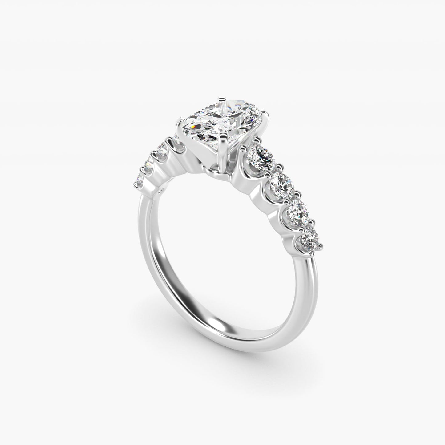 Graduated Side Stone Diamond Engagement Ring in 18k White Gold (3/8 ct. tw.) - Oval Center