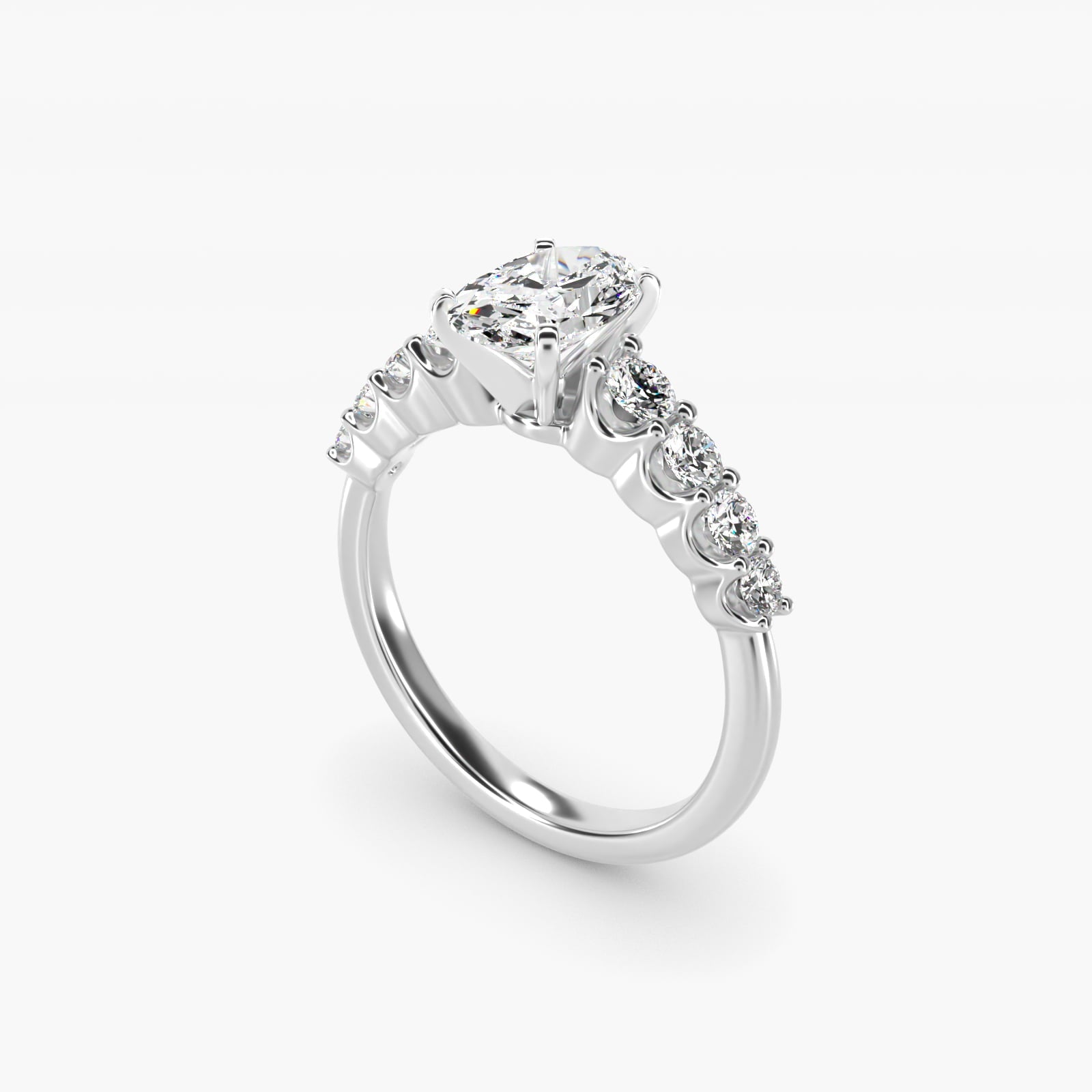 Graduated Side Stone Diamond Engagement Ring in 18k White Gold (3/8 ct. tw.) - Oval Center