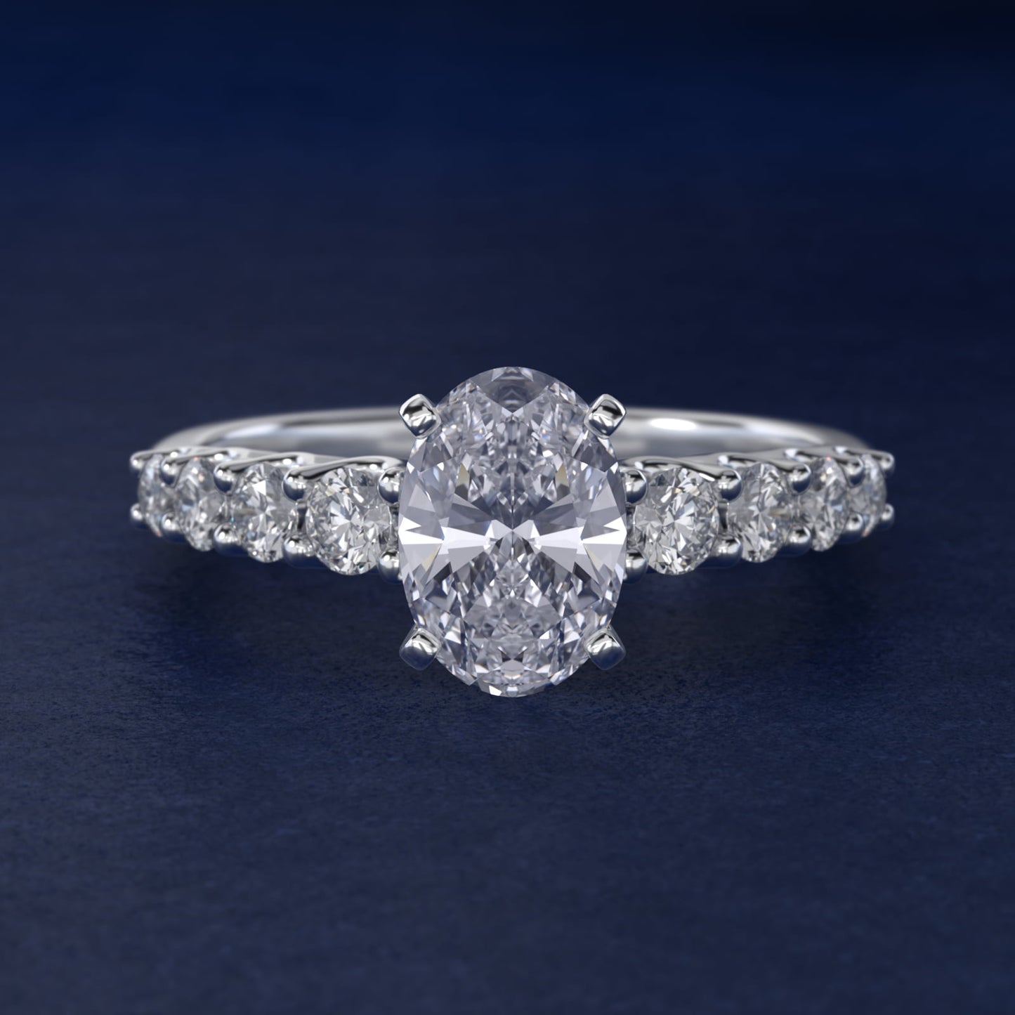 Graduated Side Stone Diamond Engagement Ring in 14k White Gold (3/8 ct. tw.) - Oval Center